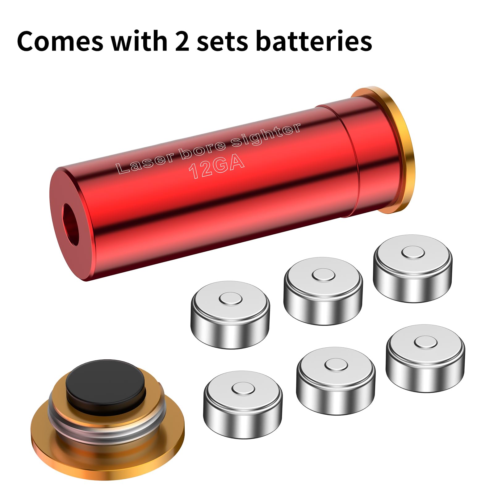 12 Gauge Bore Sight Red Laser Boresighter - Precision Gunsmithing Tool with 2 Sets of Batteries for Shotgun, Rifle & Handgun Sight Alignment - Perfect for Hunting, Target Practice & Firearm Maintenance