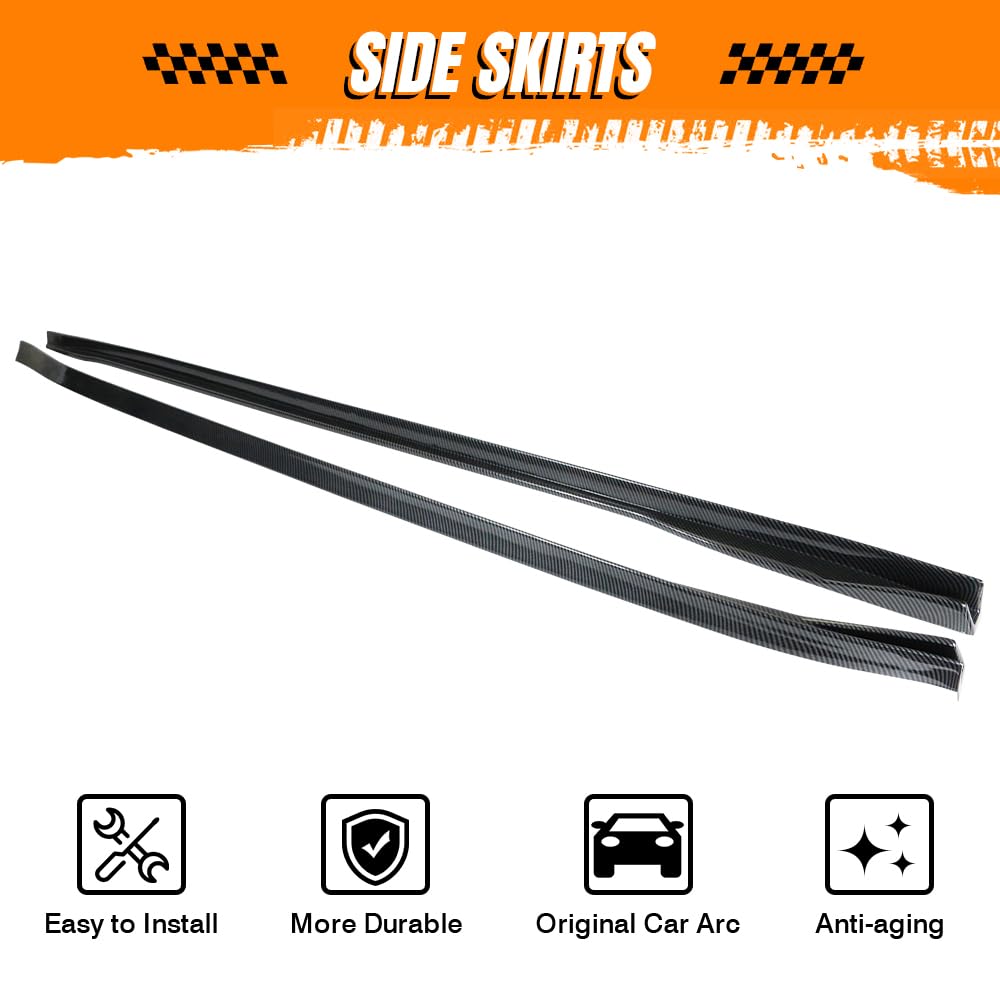 Carbon Fiber Side Skirts for Tesla Model 3 2017-2025 - PP Material Rocker Panel Side Splitter with Bottom Line - Enhance Style & Protection for Your Electric Vehicle