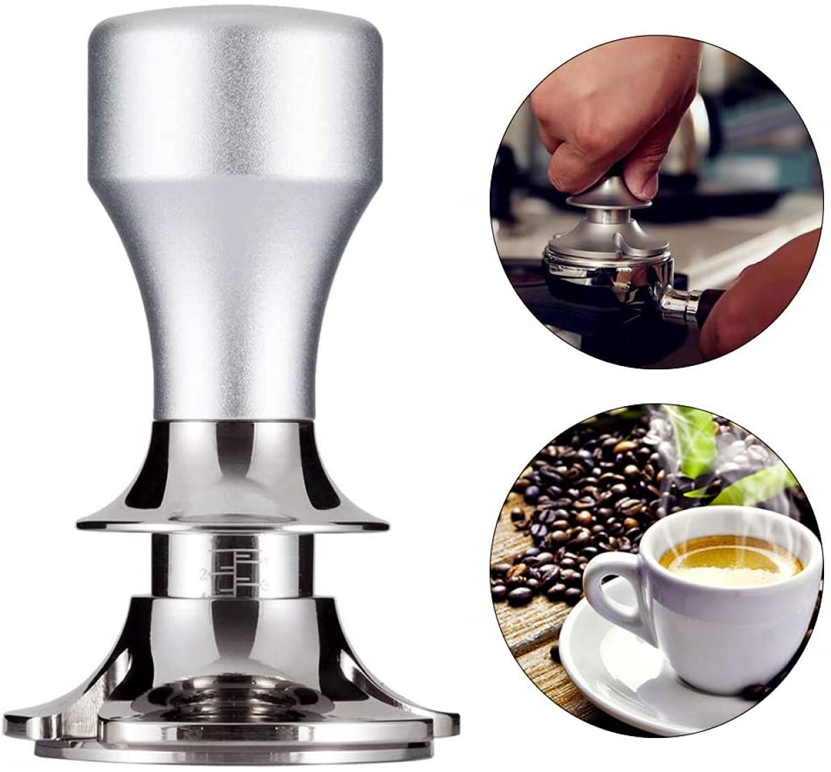 58.5mm Espresso Tamper - Adjustable Depth Coffee Powder Press with Stainless Steel Flat Base - Perfect for Professional Baristas & Home Coffee Brewing - Ideal for Espresso Machines, French Press, and Coffee Shops