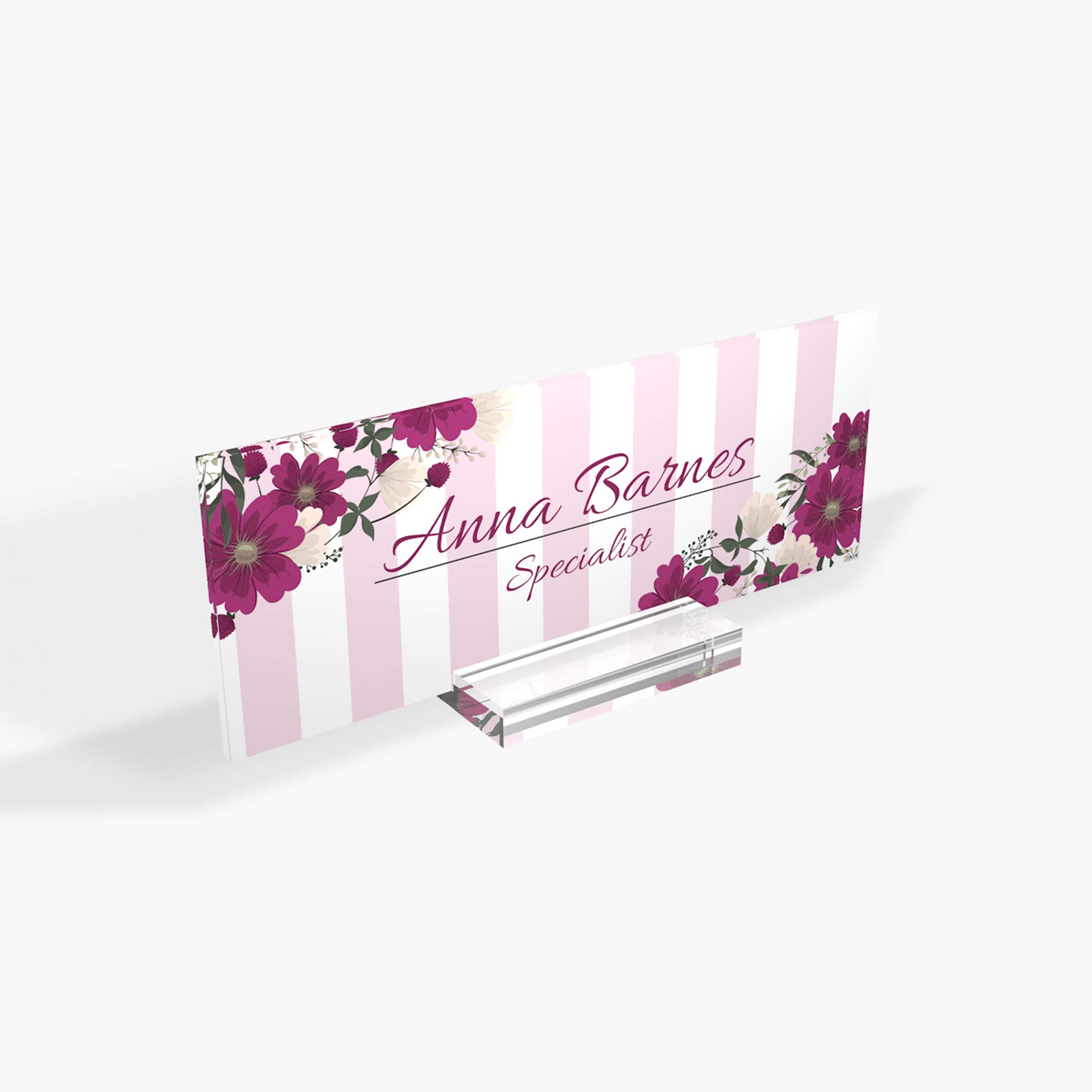 Personalized Desk Name Plate - Modern Office Sign for Women, Home & Office Decor - Custom Name Holder with Magenta Flower Design (8