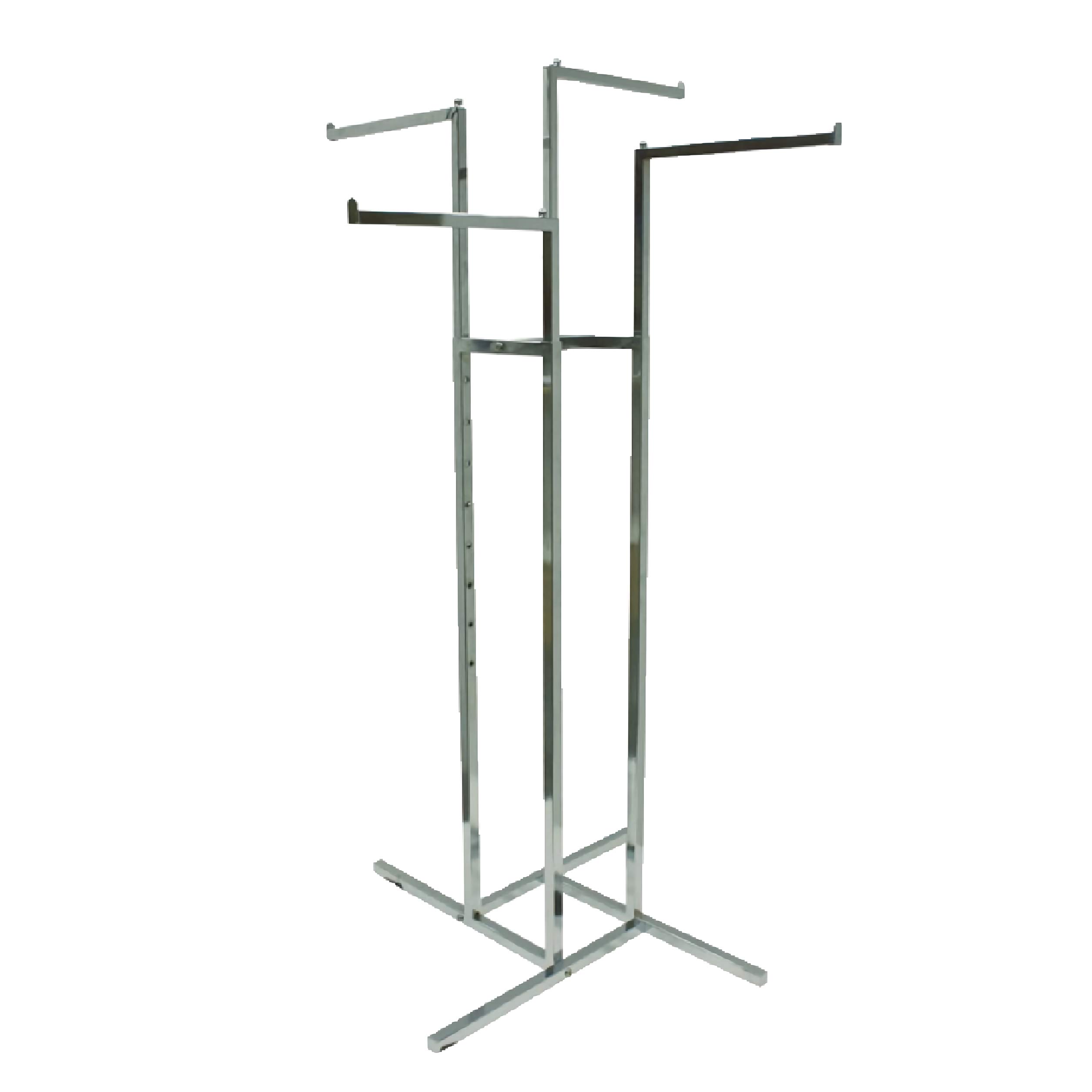 HK FIXTURES Industrial Chrome 4-Way Garment Rack - Heavy Duty Commercial Clothing Display with 4 Straight Arms for Retail Stores, Boutiques & Warehouse Use | Perfect for Organizing Clothes, Uniforms & Seasonal Displays