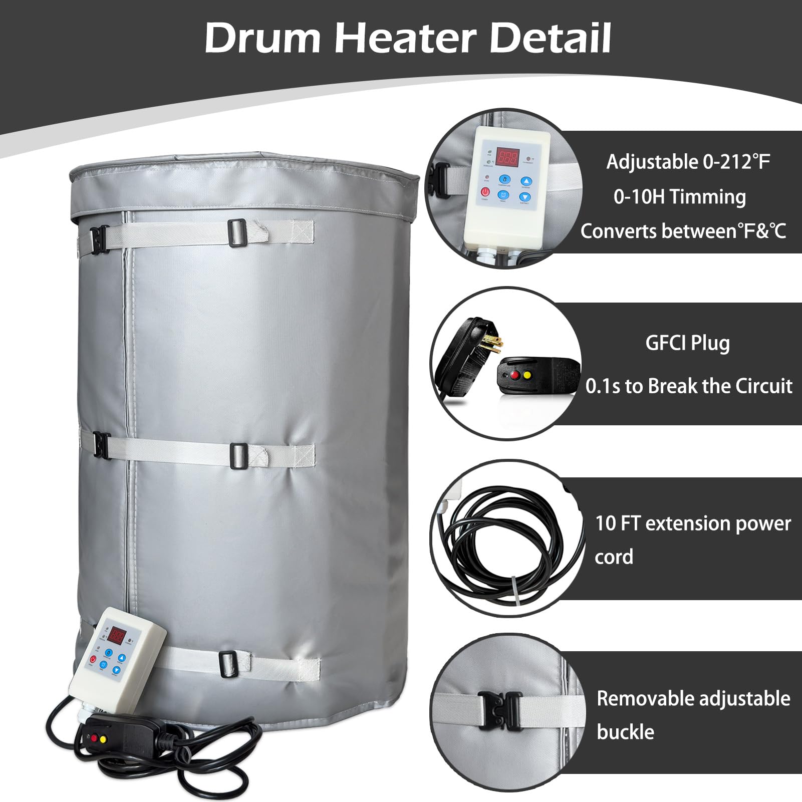 Industrial Grade Drum Heater - 30 Gallon Weather Resistant Heating Blanket with Fixed 212℉ Thermostat | Insulated Band Heater for Pails & Barrels | Perfect for Chemical Storage, Oil Viscosity Control & Winter Fluid Maintenance