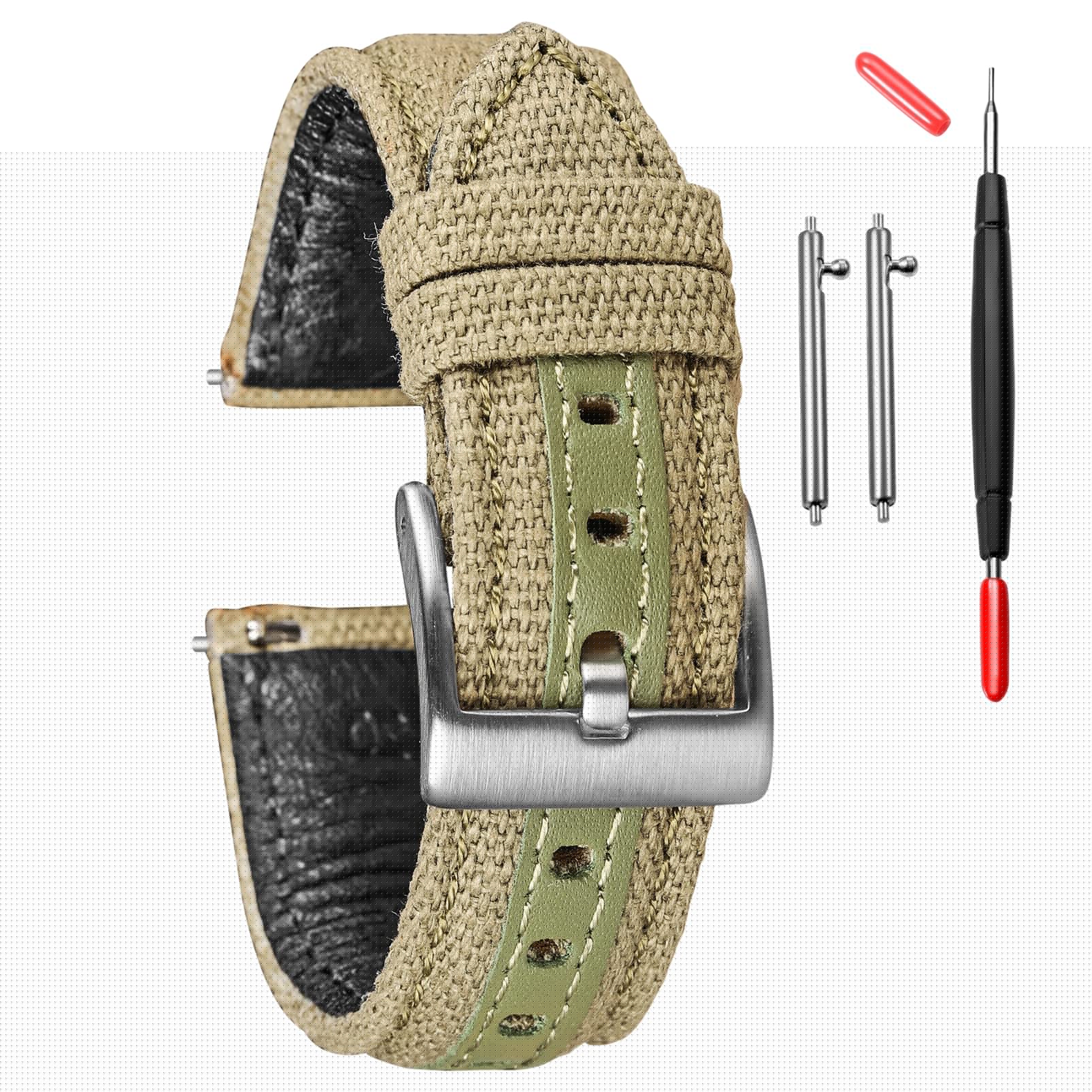Hemsut Canvas Watch Bands for Men - 18mm Quick Release Military Watch Strap Replacement - Durable Fabric Watch Accessories for Outdoor, Casual & Everyday Wear