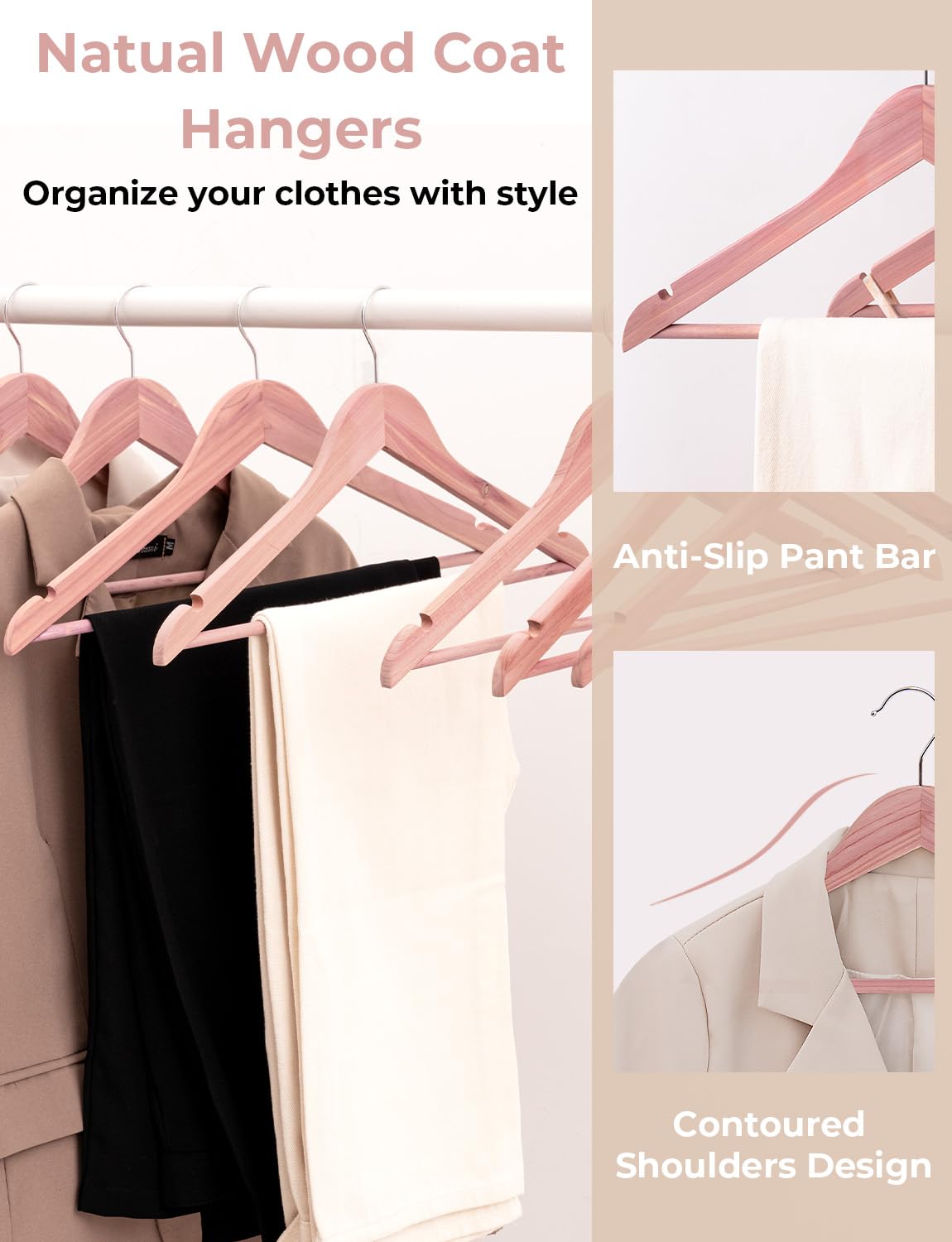Premium Cedar Wood Clothes Hangers - 20 Pack Natural Wooden Hangers for Shirts, Jackets, Pants, Suits & Sweaters | Durable Wardrobe Organizer for Closet, Laundry Room & Travel
