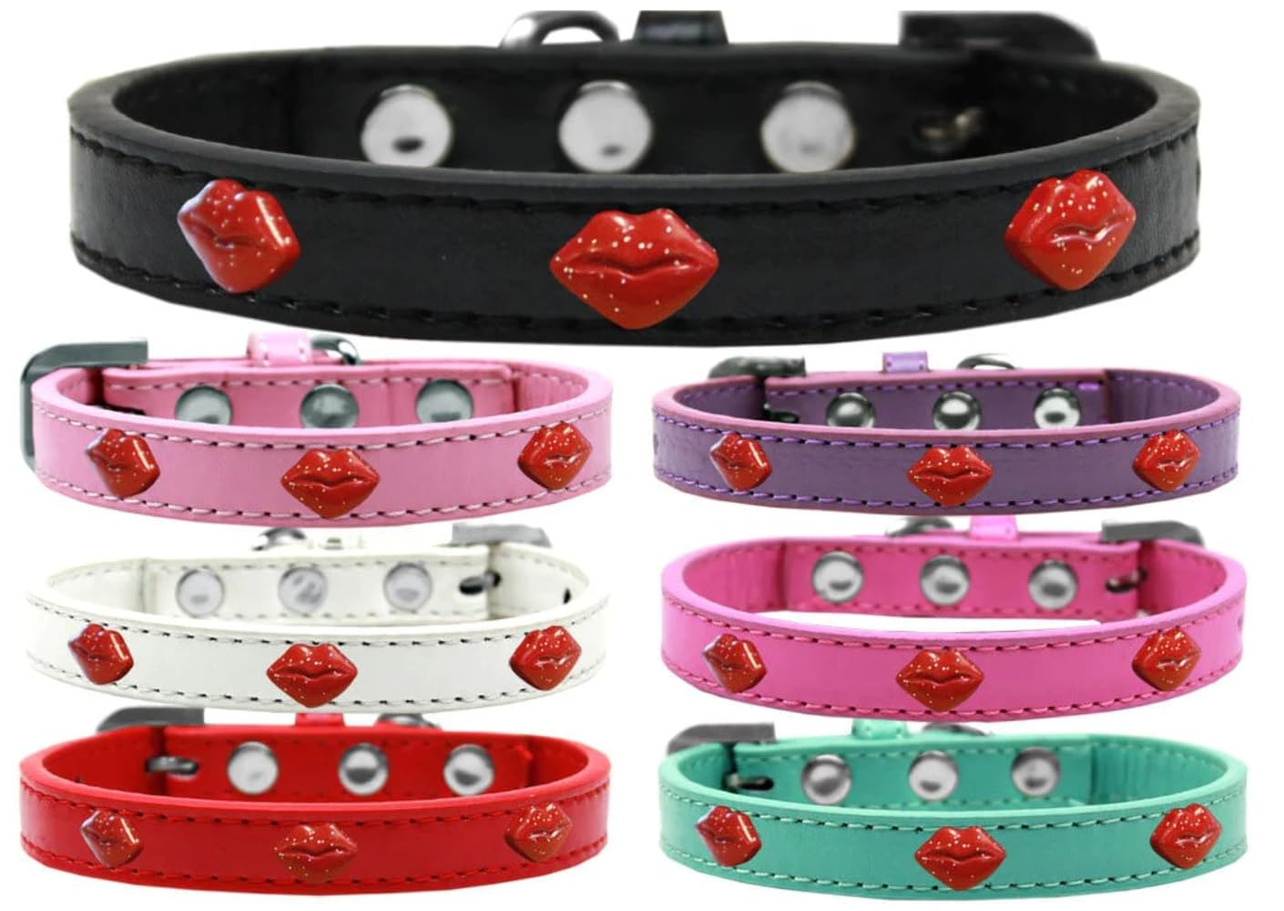 Red Glitter Lips Dog Collar - Fashion Pet Accessory for Small & Large Dogs - Perfect for Valentine's Day, Parties & Daily Walks