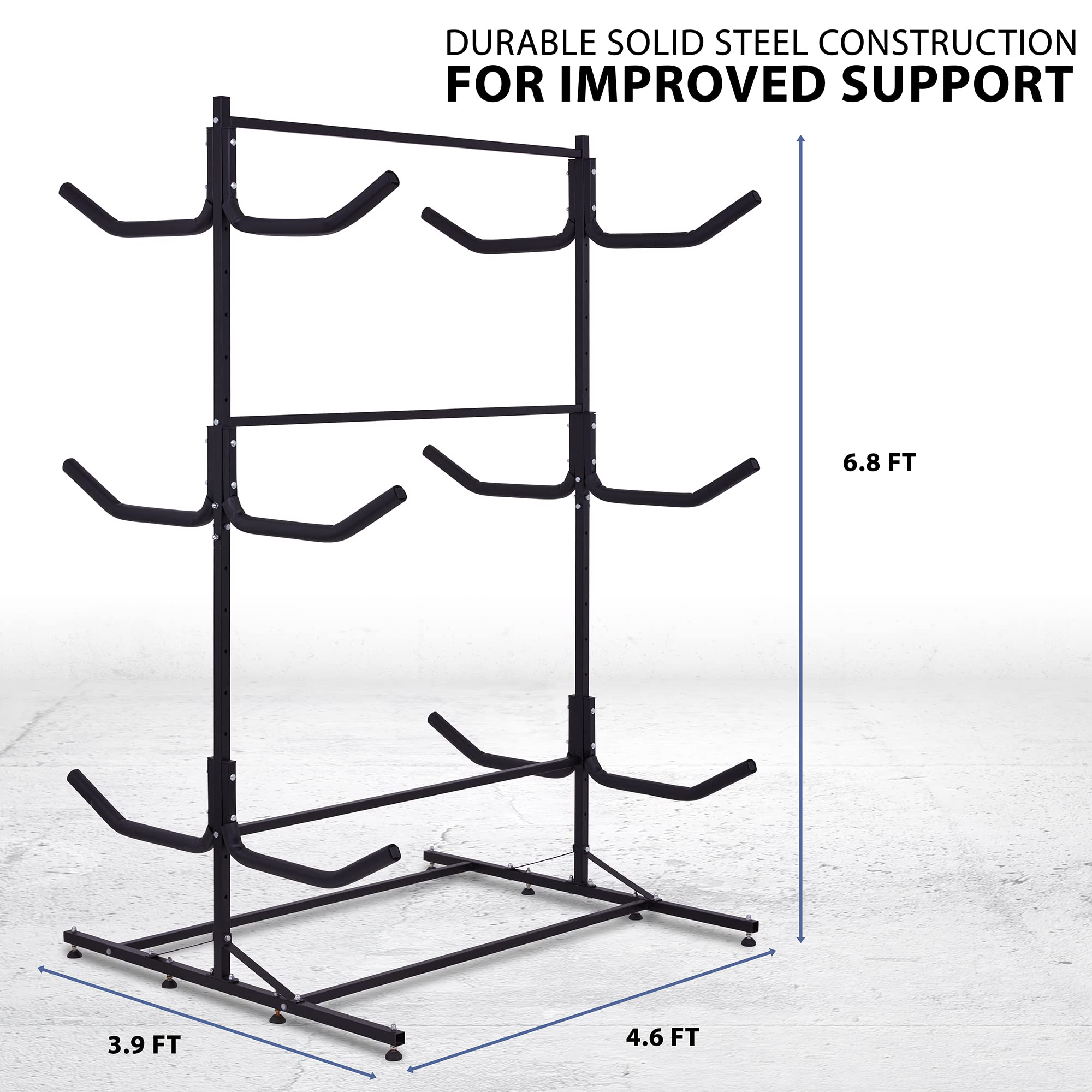 Heavy Duty Kayak Storage Rack for 6 Kayaks, SUPs, Canoes & Paddleboards - Indoor/Outdoor Freestanding Stand for Garage, Shed, Dock or Backyard - Perfect for Kayak Enthusiasts & Water Sports Lovers