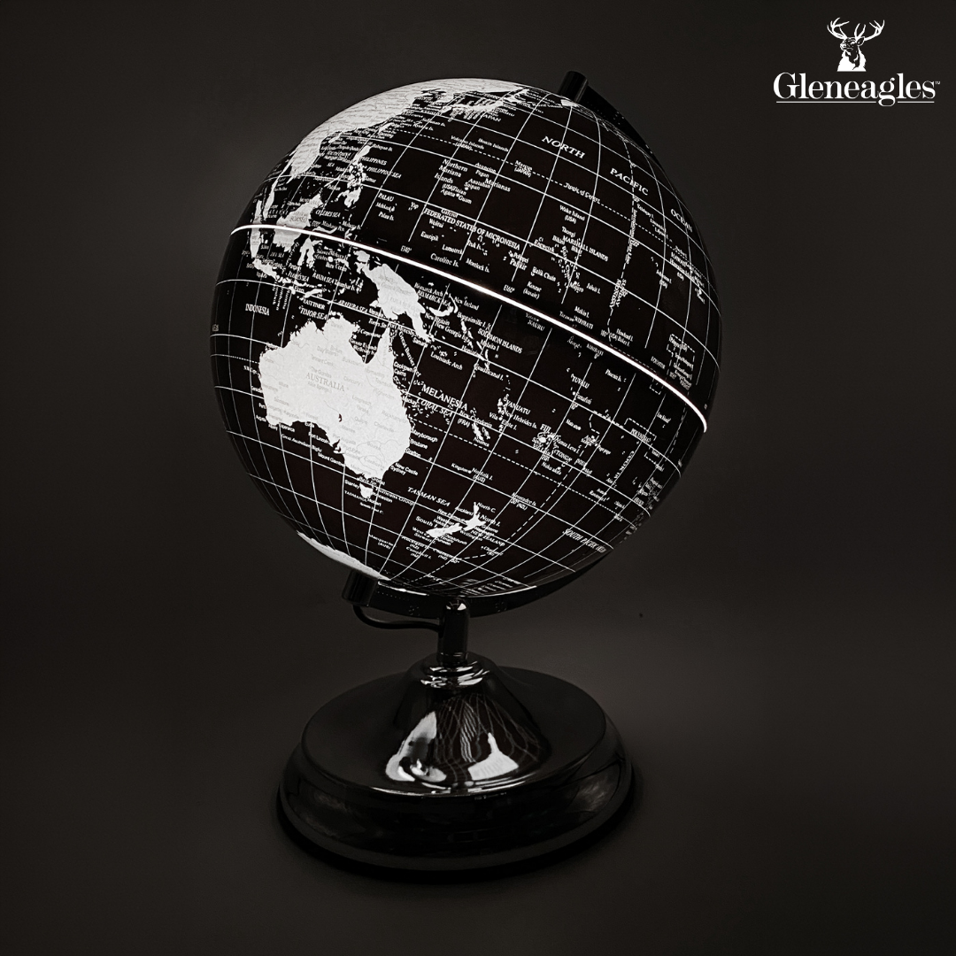 Gleneagles LED Illuminated World Globe - Black & Silver Travel Desk Decor for Home, Office & Gifts
