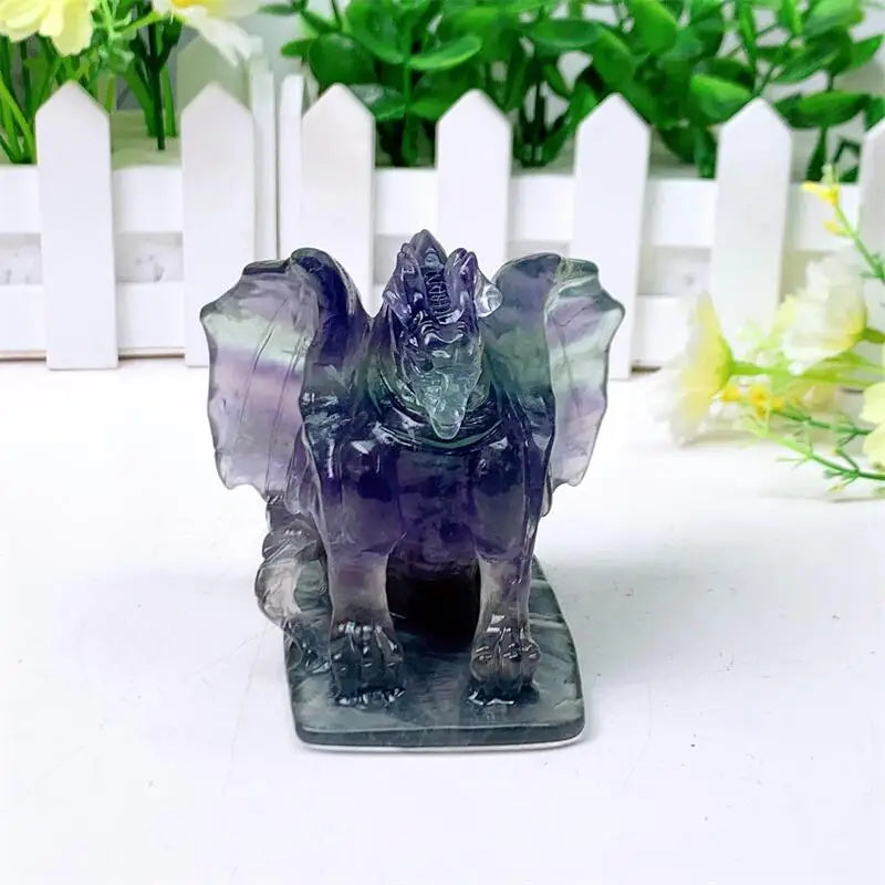 Natural Fluorite Dragon Skull Crystal - Feng Shui Healing Mineral Statue for Home & Office Decor, Unique Gift Idea - Perfect for Meditation Spaces, Altars, and Fantasy Room Themes