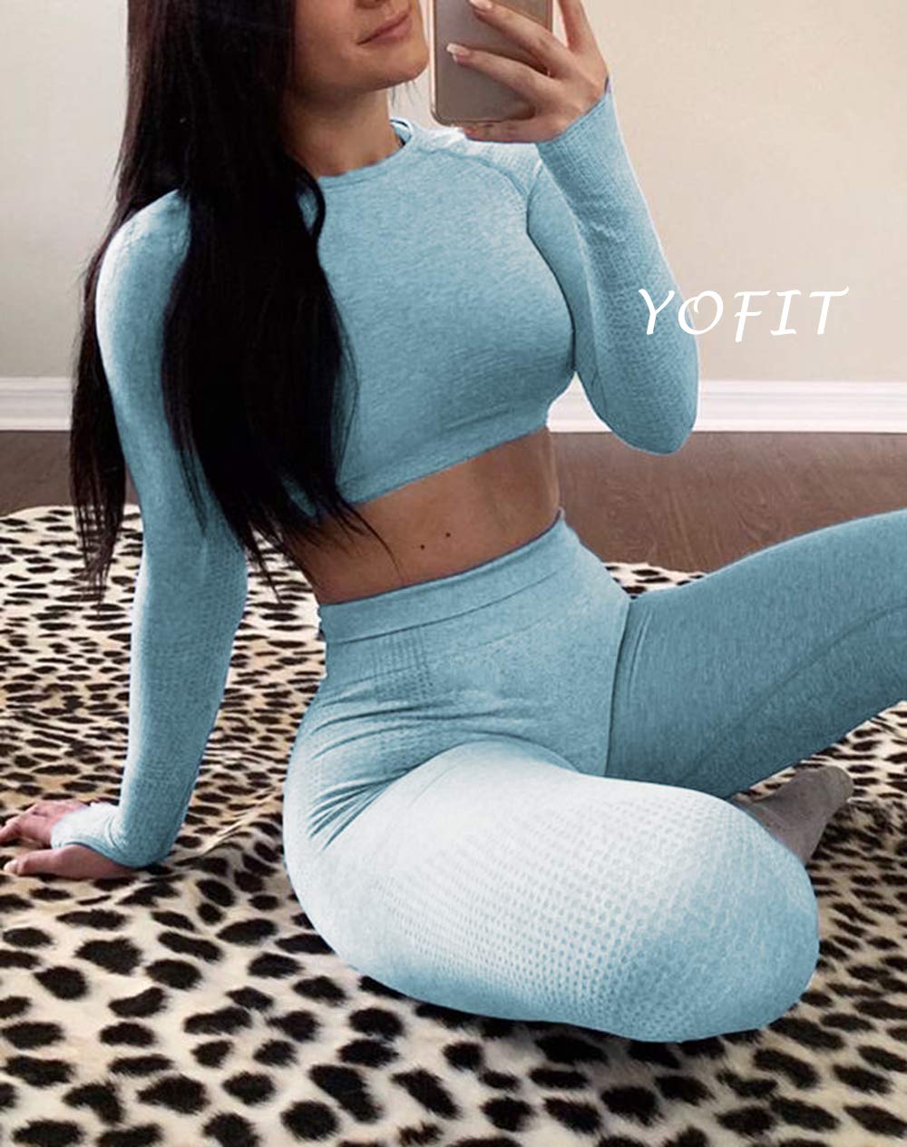 Seamless High Waist Yoga Pants & Long Sleeve Crop Top 2-Piece Workout Set for Women - Perfect for Gym, Yoga & Fitness Training