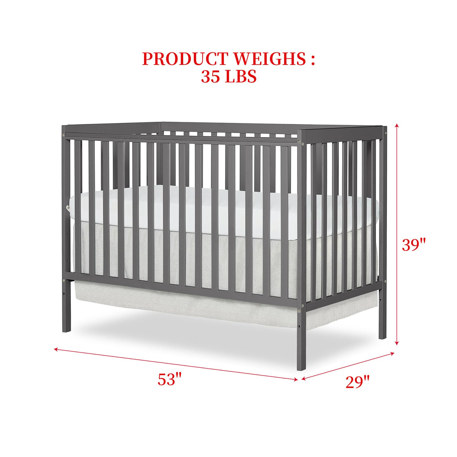 5-in-1 Convertible Baby Crib to Toddler Bed - Grey Nursery Furniture Set with Daybed & Full-Size Bed Frame Conversion (Mattress Not Included) | Perfect for Newborns, Infants & Growing Kids Bedroom Decor