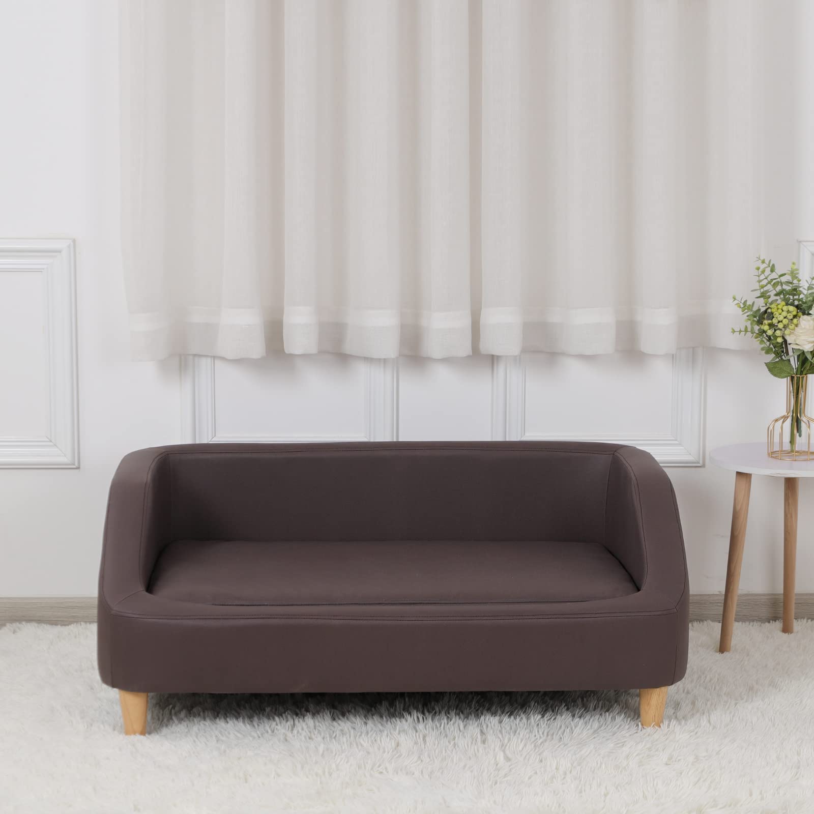 Premium Orthopedic Dog Bed with Removable Washable Cover - Elevated Wooden Leg Pet Sofa for Cats & Small Dogs - Comfortable Plush Sleeping Couch for Joint Support (Brown) - Perfect for Living Rooms, Bedrooms & Pet Spaces