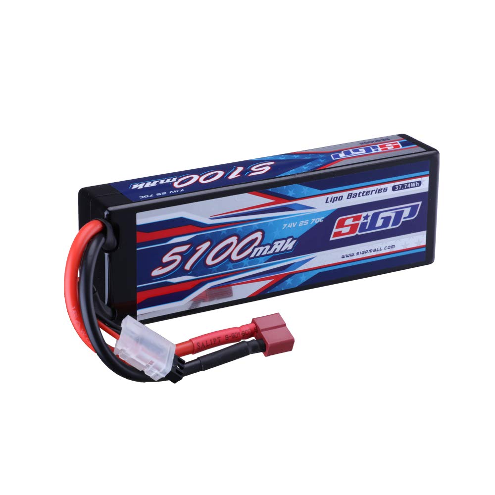 SIGP 2S 7.4V 5100mAh 70C Lipo Battery with Deans T Plug - Hard Case RC Battery for Cars, Trucks, Boats, Tanks & Buggies - Perfect for Racing, Hobby & Off-Road Vehicles