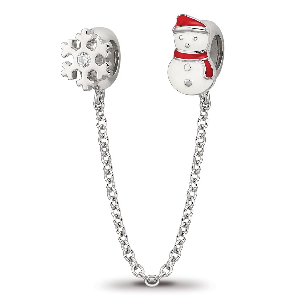 925 Sterling Silver Snowflake & Snowman Cubic Zirconia Charm Pendant Necklace for Women - Elegant Christmas Jewelry Gift for Her - Perfect for Holiday Parties, Office Wear & Special Occasions