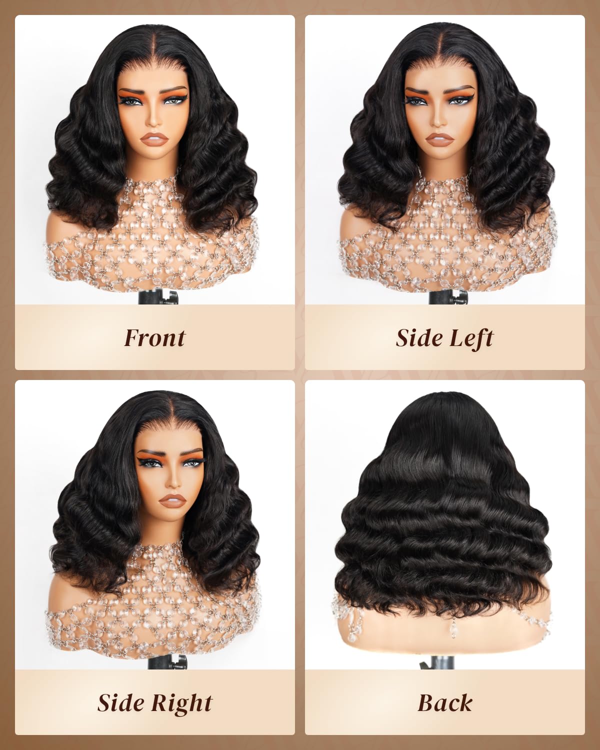 Arabella 6x6 Wear and Go Glueless Wigs Human Hair 210% Density Loose Curly Bob Wig with Lace Front | Pre-Cut Lace & Bleached Knots | 14inch Natural Human Hair Wig for Daily Wear & Special Occasions