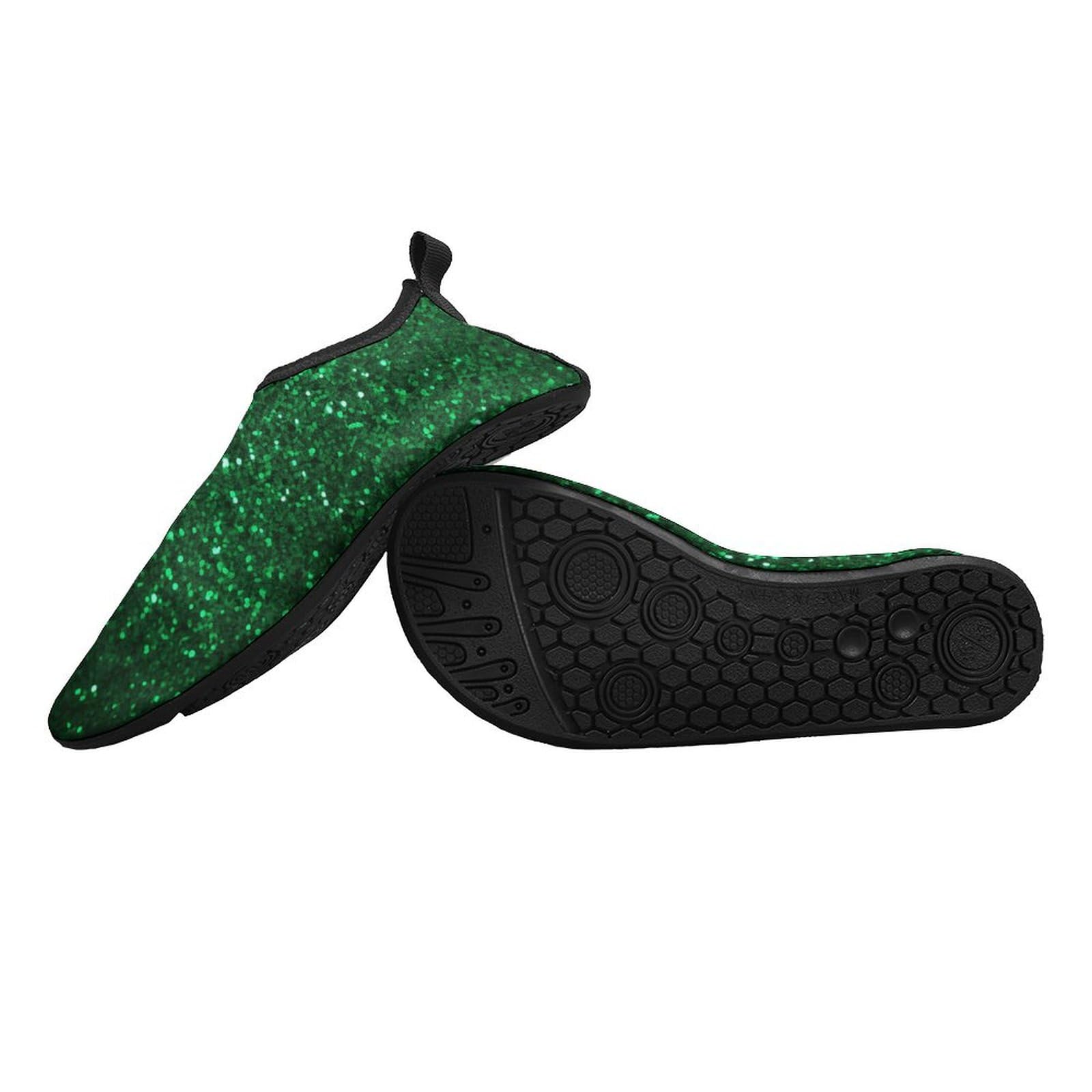 **Women's & Men's Quick-Dry Water Shoes - Barefoot Aqua Swim Beach Shoes with Green Sequin Sparkle for Sports, Hiking & Outdoor Activities**    *(Perfect for Swimming, Beach Walks, Yoga, Kayaking & Water Sports)*