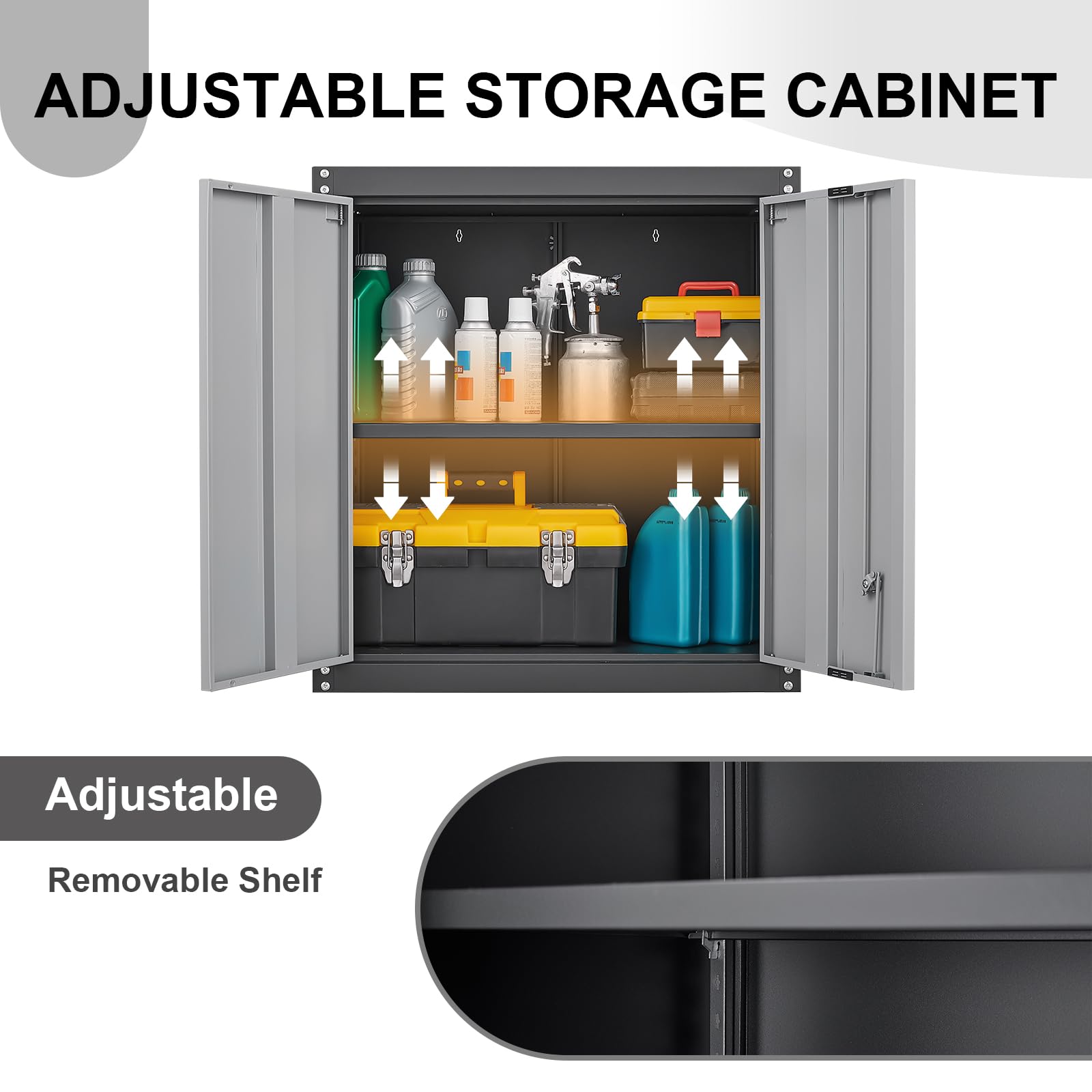 Metal Wall Mounted Storage Cabinet with Adjustable Shelves & Locking Doors - Heavy Duty Steel Garage Cabinet for Home Office, Utility Room & Workshop Organization