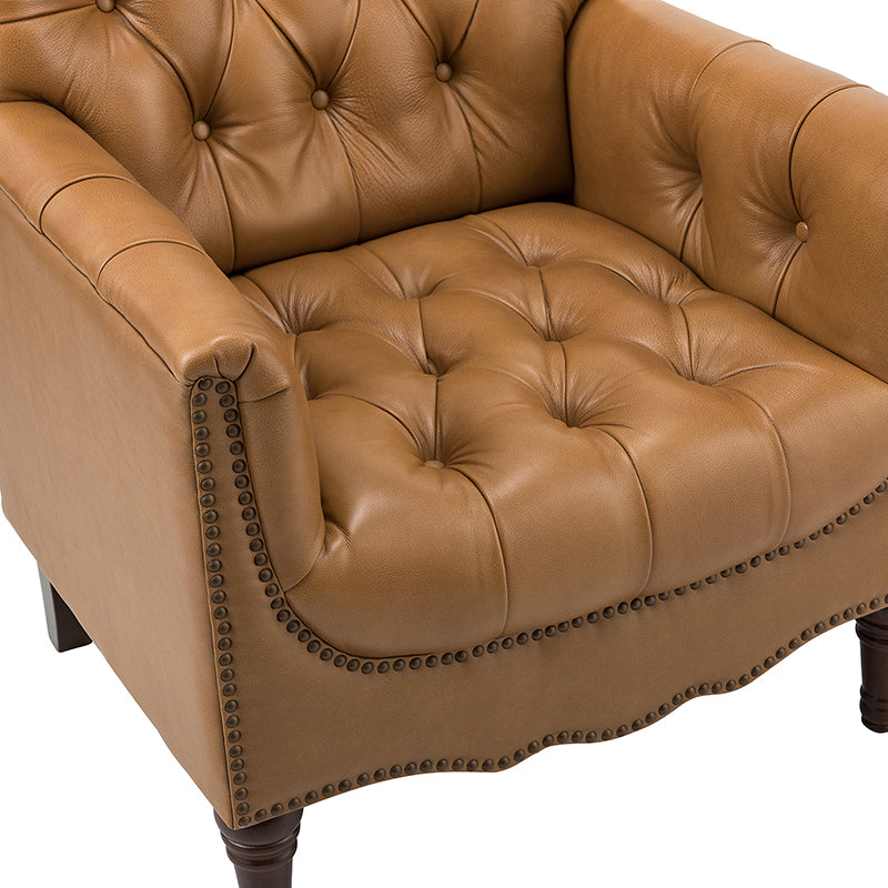Premium Genuine Leather Armchair - Handcrafted Modern Lounge Chair for Living Room, Office & Study - Brown Leather Recliner with Solid Wood Frame - Perfect for Home Decor & Relaxation