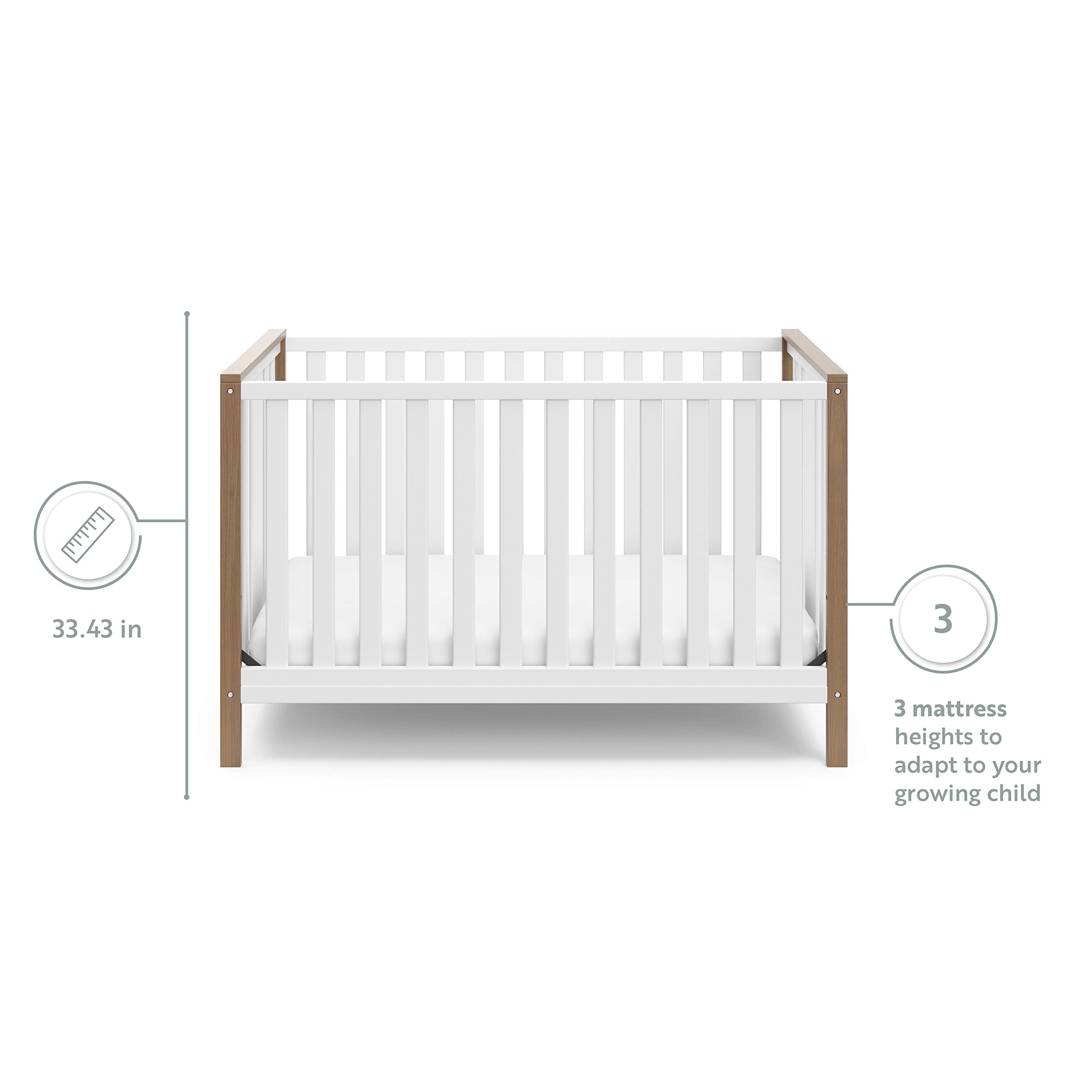 Storkcraft 4-in-1 Convertible Crib - GREENGUARD Gold Certified, White & Driftwood for Nursery & Toddler Room