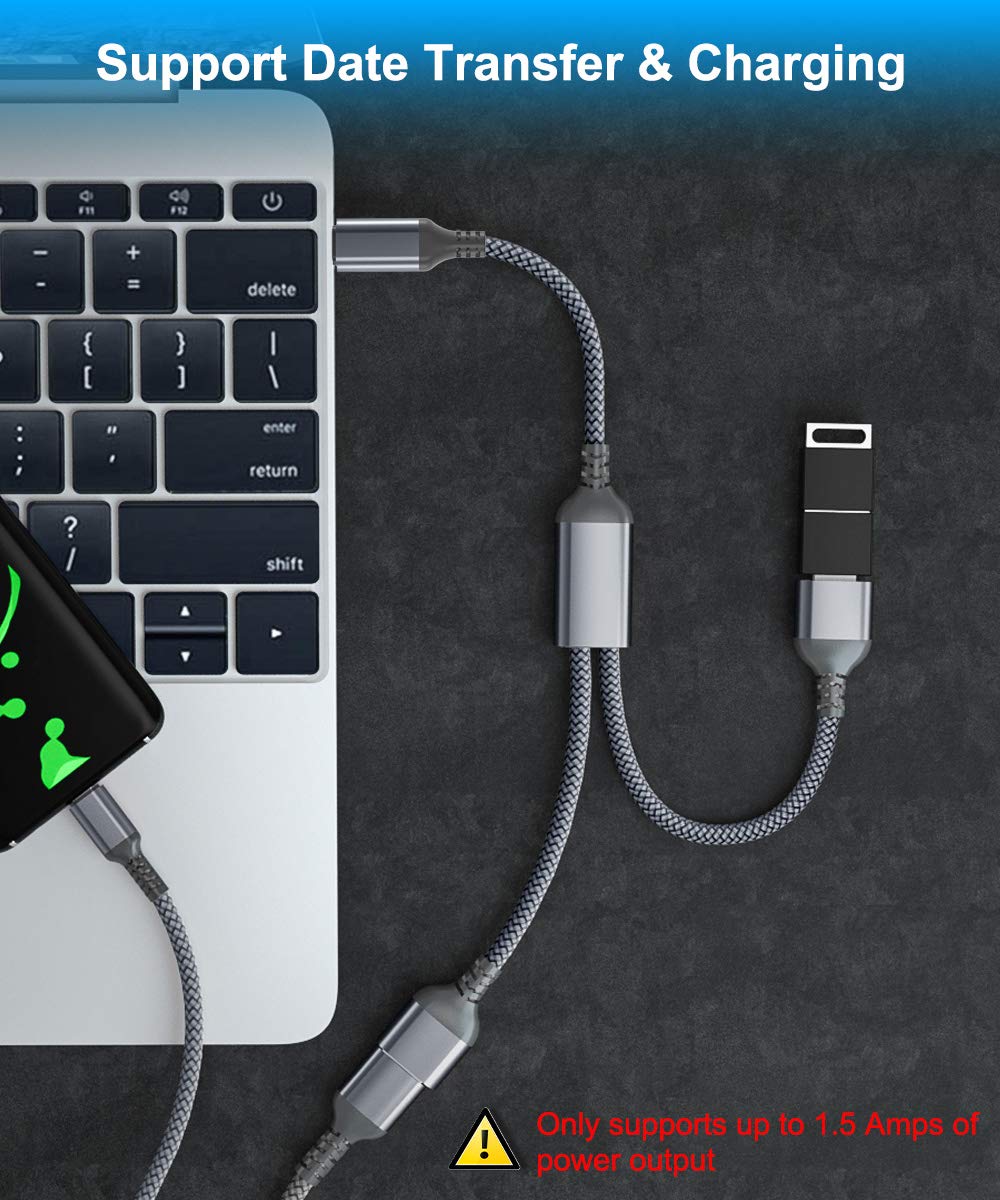 Basesailor USB C to Dual USB A Splitter Cable 1FT - Thunderbolt 3 to USB 2.0 OTG Adapter for iPhone 16/15 Pro Max, MacBook Pro, iPad Air 5/4, Mini 6, Surface, Galaxy S24 - Charge & Sync 2 Devices Simultaneously for Home, Office & Travel