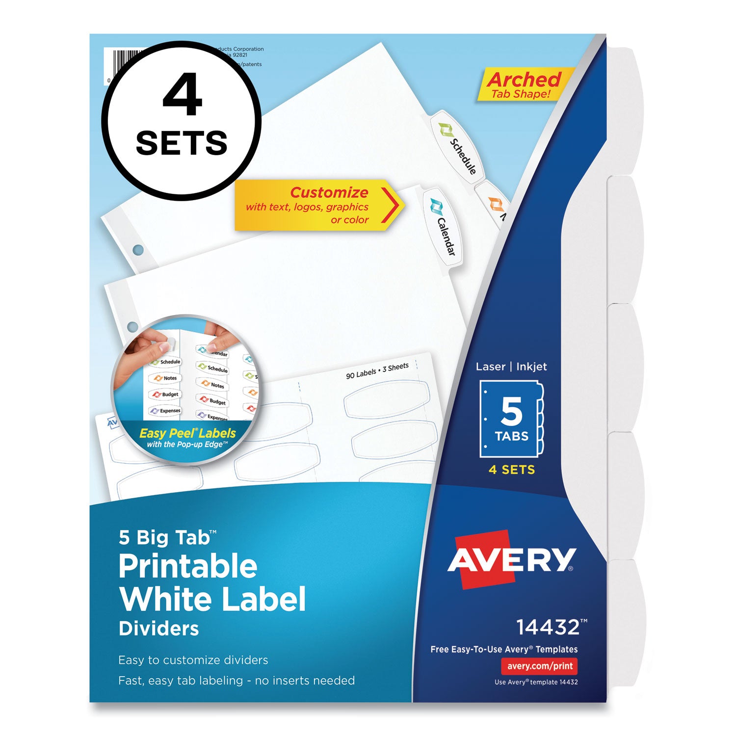 Avery Big Tab Printable White Label Dividers - 5 Tabs, 11 x 8.5 Inches, White (4 Sets) - Perfect for Office Organization, School Binders & Filing Systems