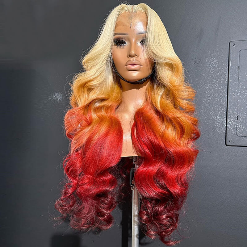 Eullair Ombre Blonde Ginger Red Brown 13x4 Lace Front Wig - Body Wave Human Hair Wig for Black Women - Perfect for Daily Wear, Parties & Special Occasions