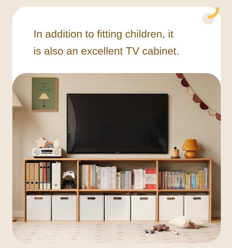 Modern Oak Solid Wood TV Stand with Storage - Minimalist Design for Living Room, Kids Toy Organizer & Media Console - Perfect for Home Entertainment & Playroom Organization
