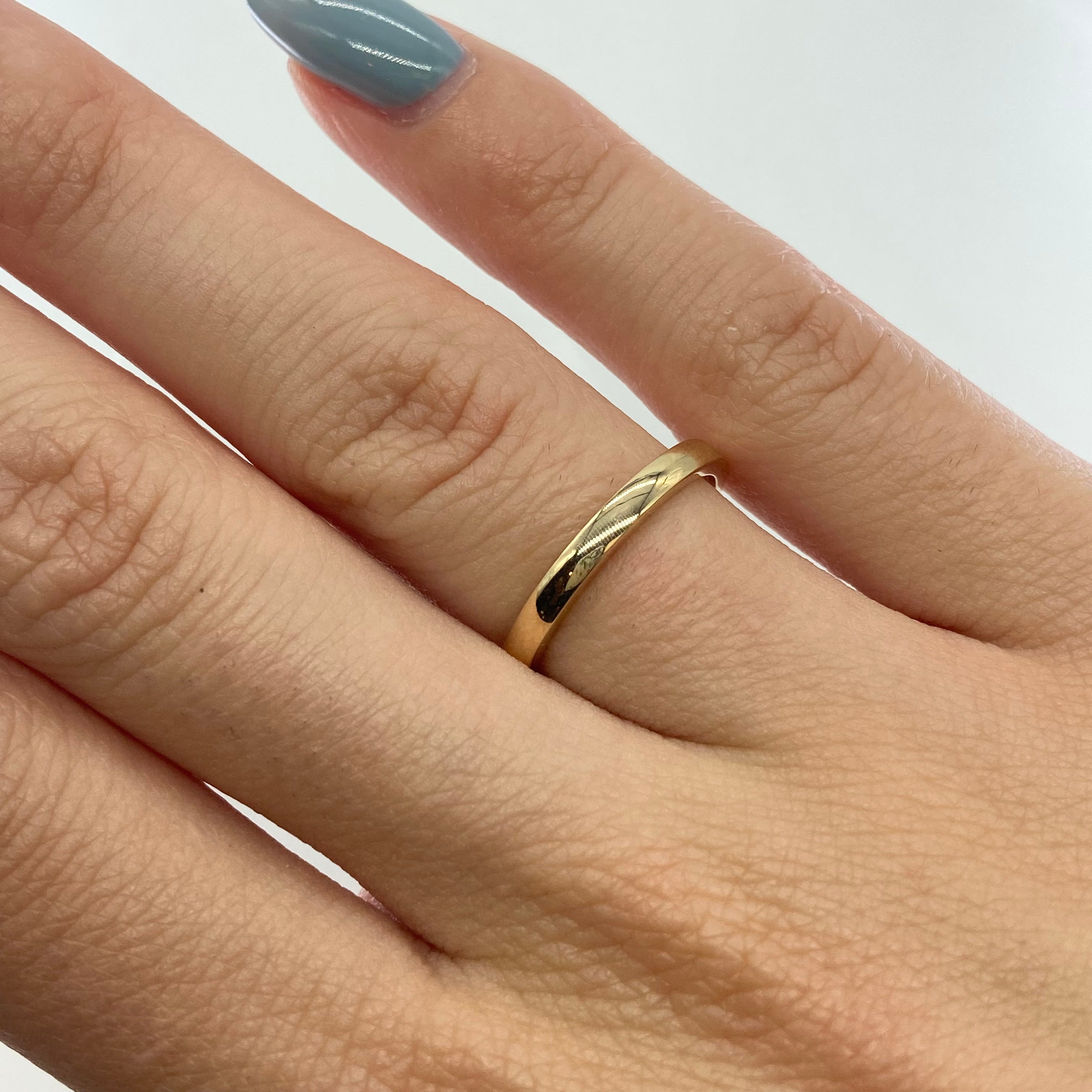 14K Yellow Gold Dainty Band Ring - 2mm Thin Wedding Band for Women, Stackable Minimalist Ring for Everyday Wear, Anniversary Gift