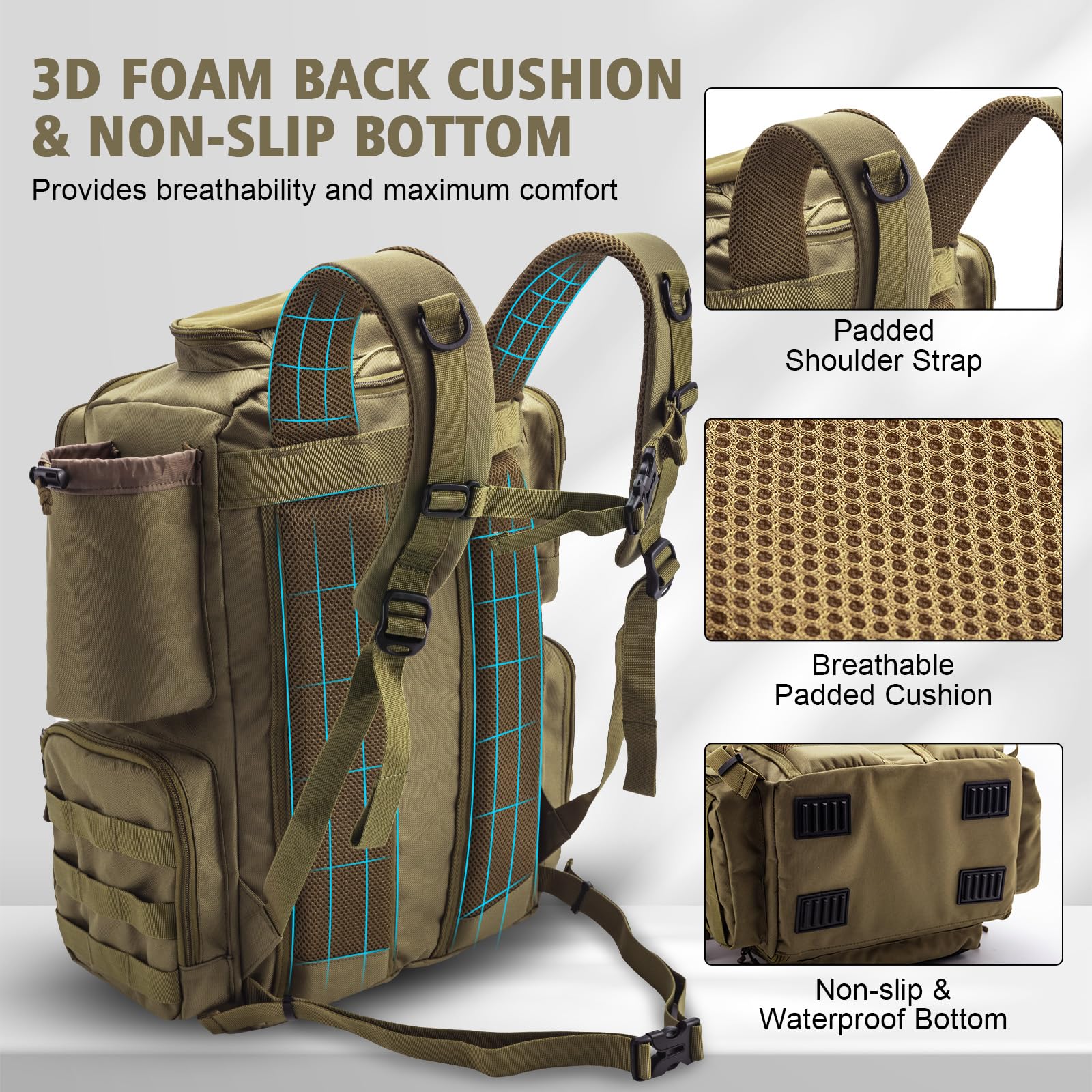 Goture 45L 600D Large Fishing Backpack with 4 Tackle Boxes & Rod Holders - Waterproof Fishing Gear Storage Bag with 8 Lure Pockets & Rain Cover - Perfect for Camping, Hiking, Bass Fishing and Outdoor Adventures