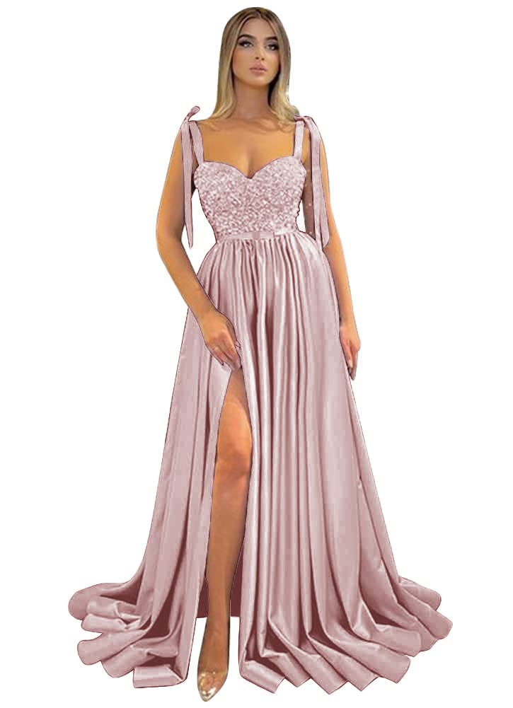 Elegant Xjizu Spaghetti Straps Prom Dresses for Women - Long Satin Formal Evening Gown for Homecoming, Wedding, and Special Occasions