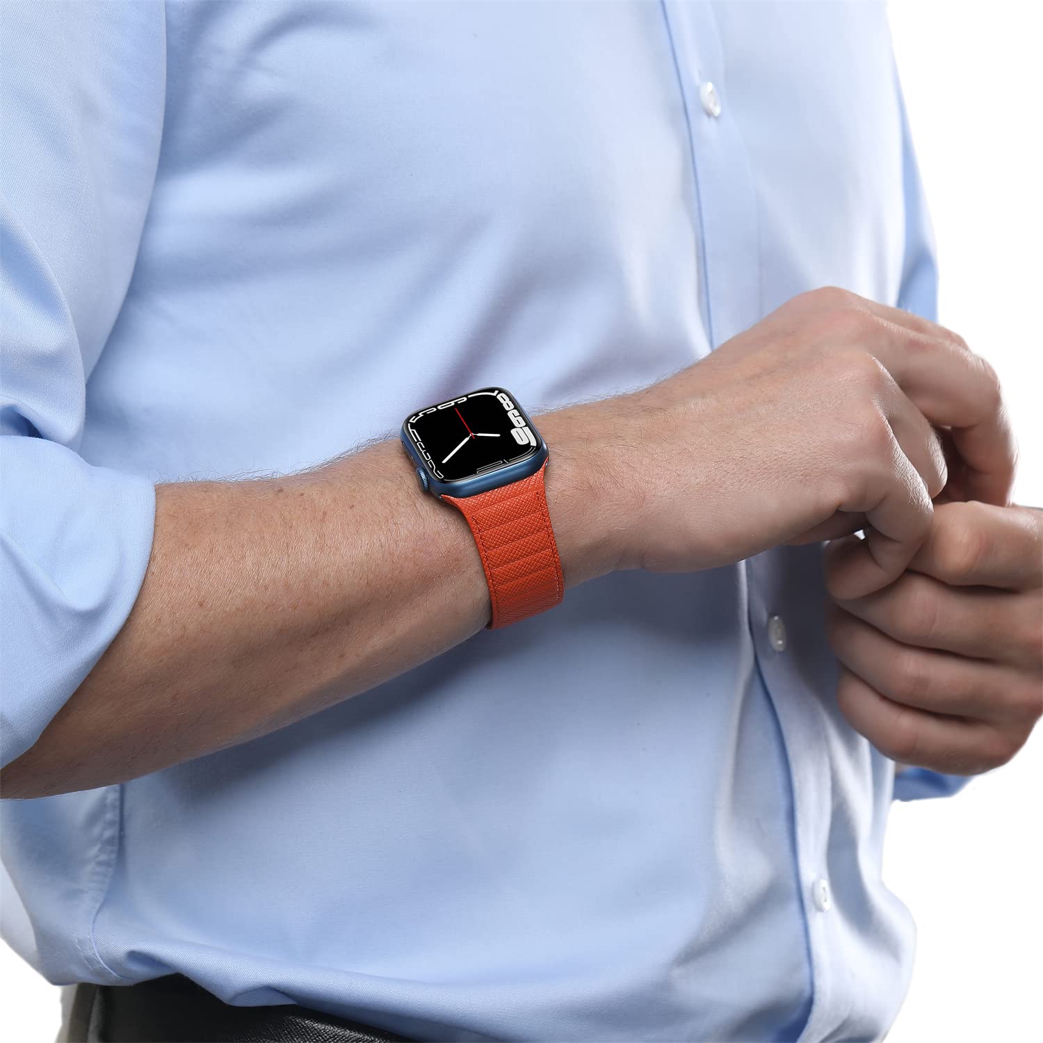 Premium SYNCHRO Saffiano Leather Apple Watch Band - Magnetic Link Compatible with Series Ultra/8/7/6/5/4/3/2/SE (38mm-49mm) - Durable Real Leather Strap for Men & Women - Perfect for Workouts, Office & Everyday Wear