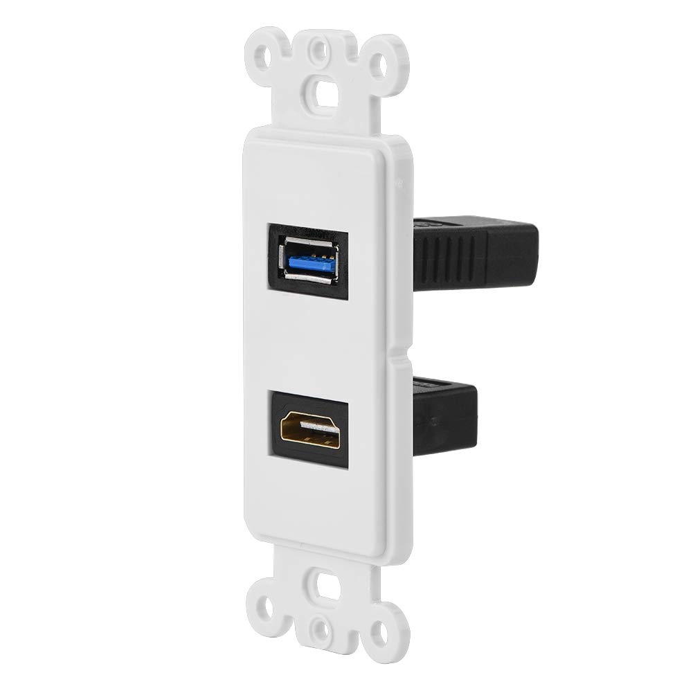 HDMI 1.4 & USB 3.0 Wall Plate Outlet Cover - White AV Jack Panel Mount Socket for Home Theater & Office Setup - High Speed Data Transfer & 4K Video Support