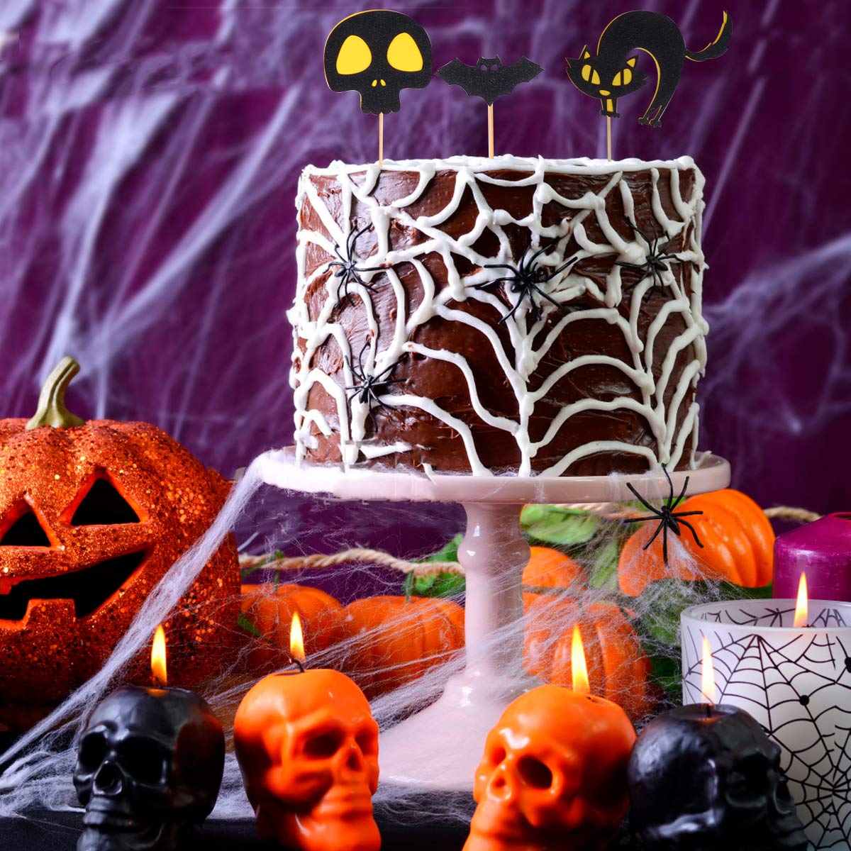 3pcs Halloween Bat Cake Toppers - Adorable Cake Decorations for Halloween Party, DIY Cake Picks & Edible Cake Accessories - Perfect for Halloween Desserts, Cupcakes, and Spooky Treats