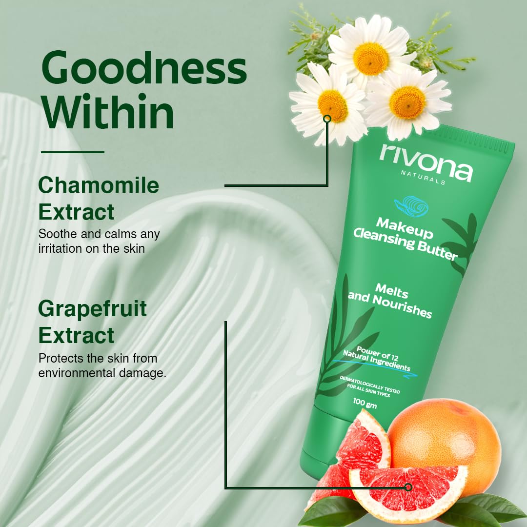 Rivona Naturals Makeup Cleansing Balm - Gentle Makeup Remover & Hydrating Face Cleanser with 12 Active Herbs | Removes Excess Oil, Dirt & Impurities | For All Skin Types | 100g | Perfect for Daily Skincare & Travel