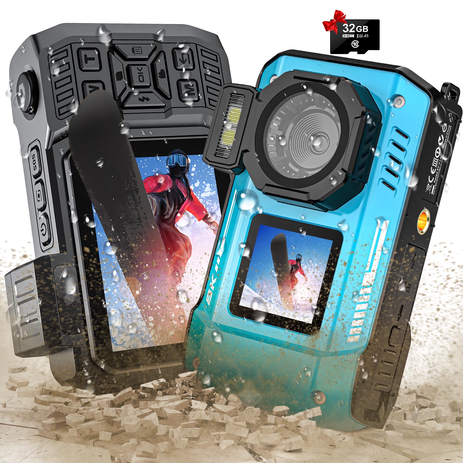 8K UHD 70MP Waterproof Digital Camera with 32GB Card - Dustproof Shockproof Dual-Screen Selfie Underwater Camera for Snorkeling, Travel & Outdoor Adventures - Autofocus Point and Shoot Camera (Blue)