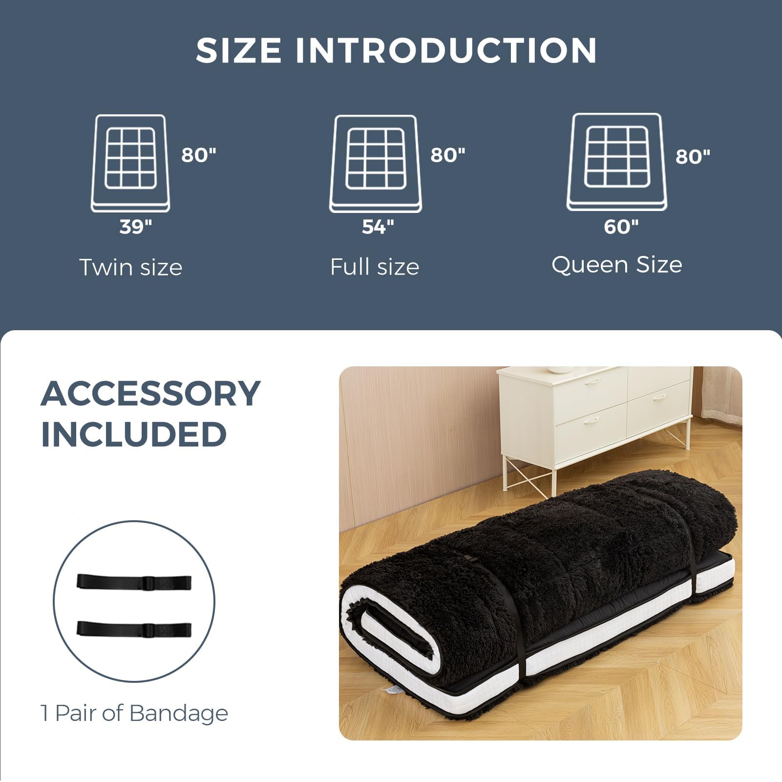 MAXYOYO 6 Inch Extra Thick Fluffy Floor Futon Mattress - Queen Size Plush Japanese Floor Mattress for Adults | Soft Portable Bed for Bedroom, Guest Room, RV & Camping | Machine Washable Black Futon for Cozy Sleeping & Lounging