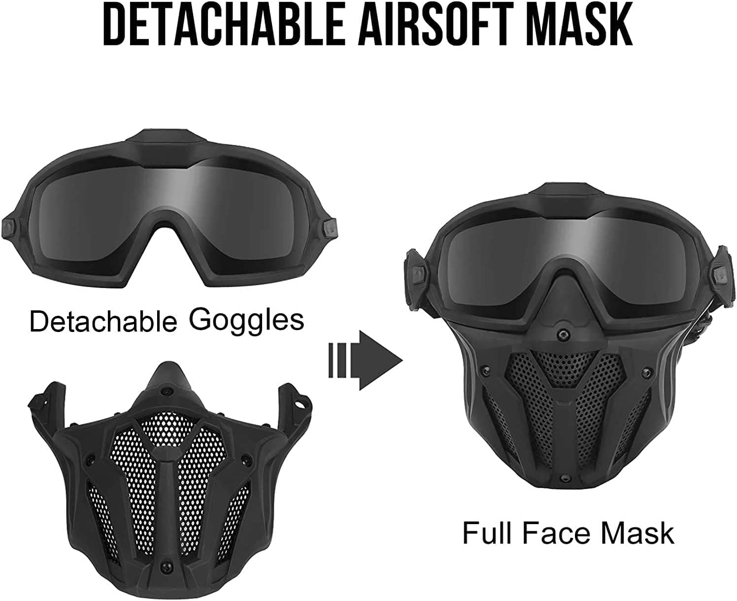 Tactical Airsoft PJ Helmet with Full Face Protection & Detachable Anti-Fog Goggles - Ideal for BB Gun, Paintball, and CS Games | Perfect for Outdoor Sports, Military Simulation, and Airsoft Battles