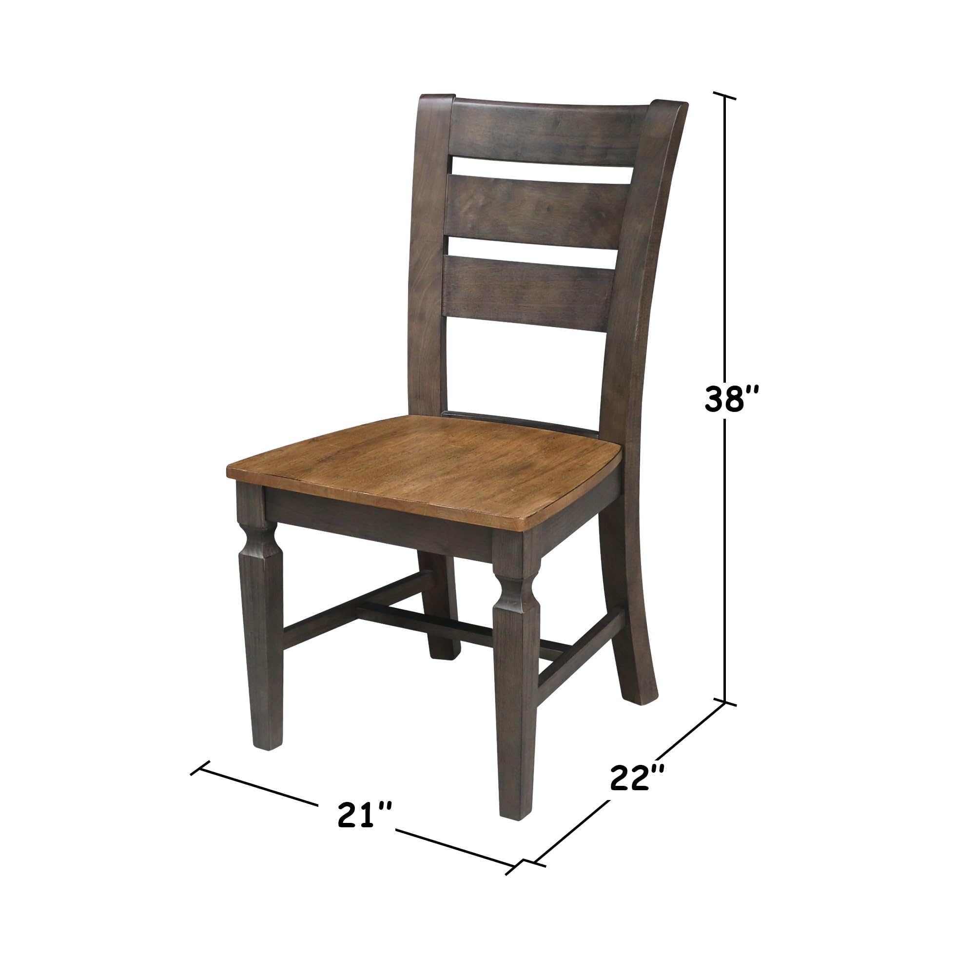 IC International Concepts Vista Ladderback Dining Chairs - Set of 2 Solid Wood Kitchen Chairs, Sturdy Hickory Frame with Washed Coal Finish, Easy Assembly for Dining Room & Kitchen Decor, Perfect for Family Meals & Entertaining Guests
