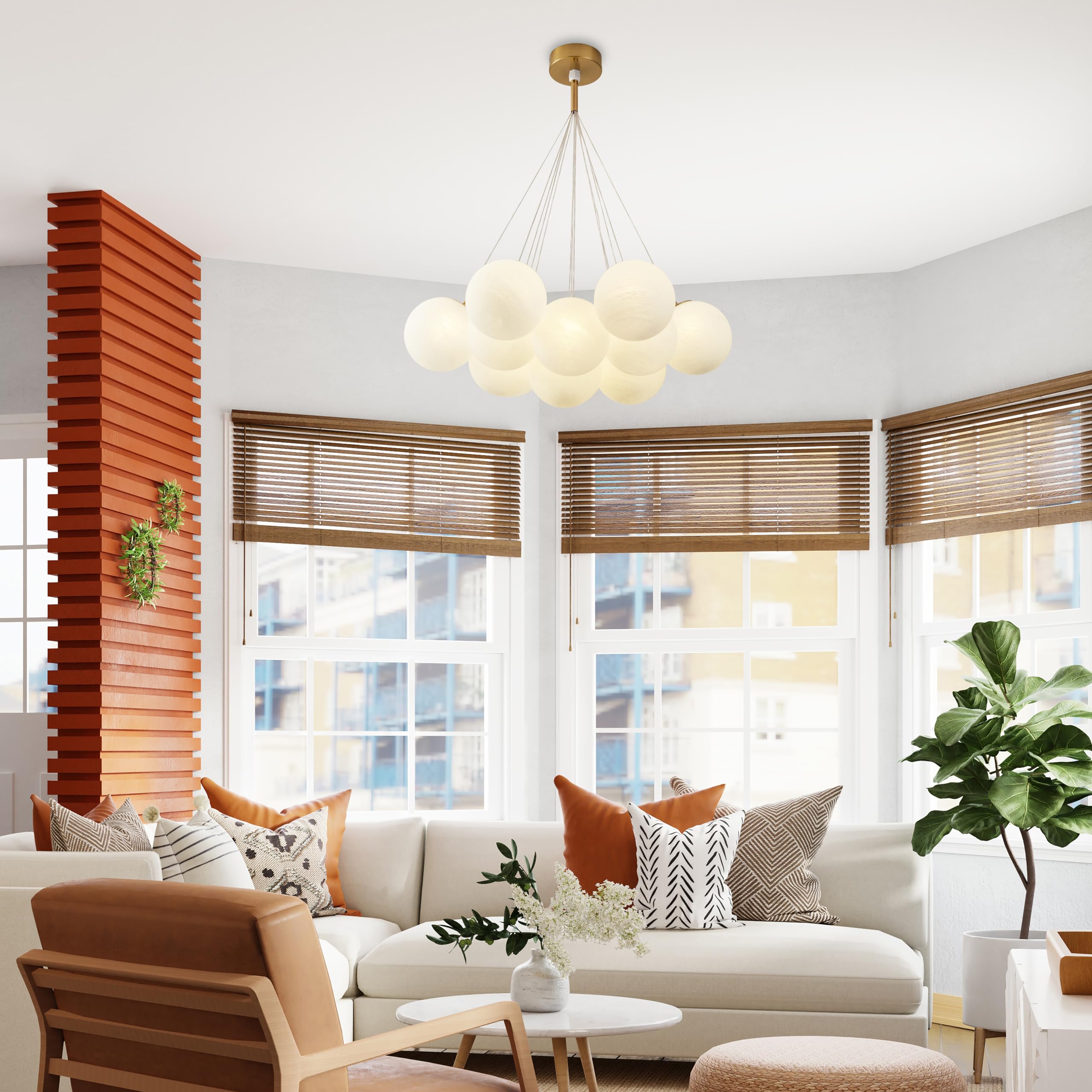 Elegant Glass Bubble Chandelier - 13-Light Frosted Globe Pendant Light Fixture in Gold for Living Room & Dining Room | Perfect for Modern Home Decor, Wedding Venues and Luxury Interior Lighting