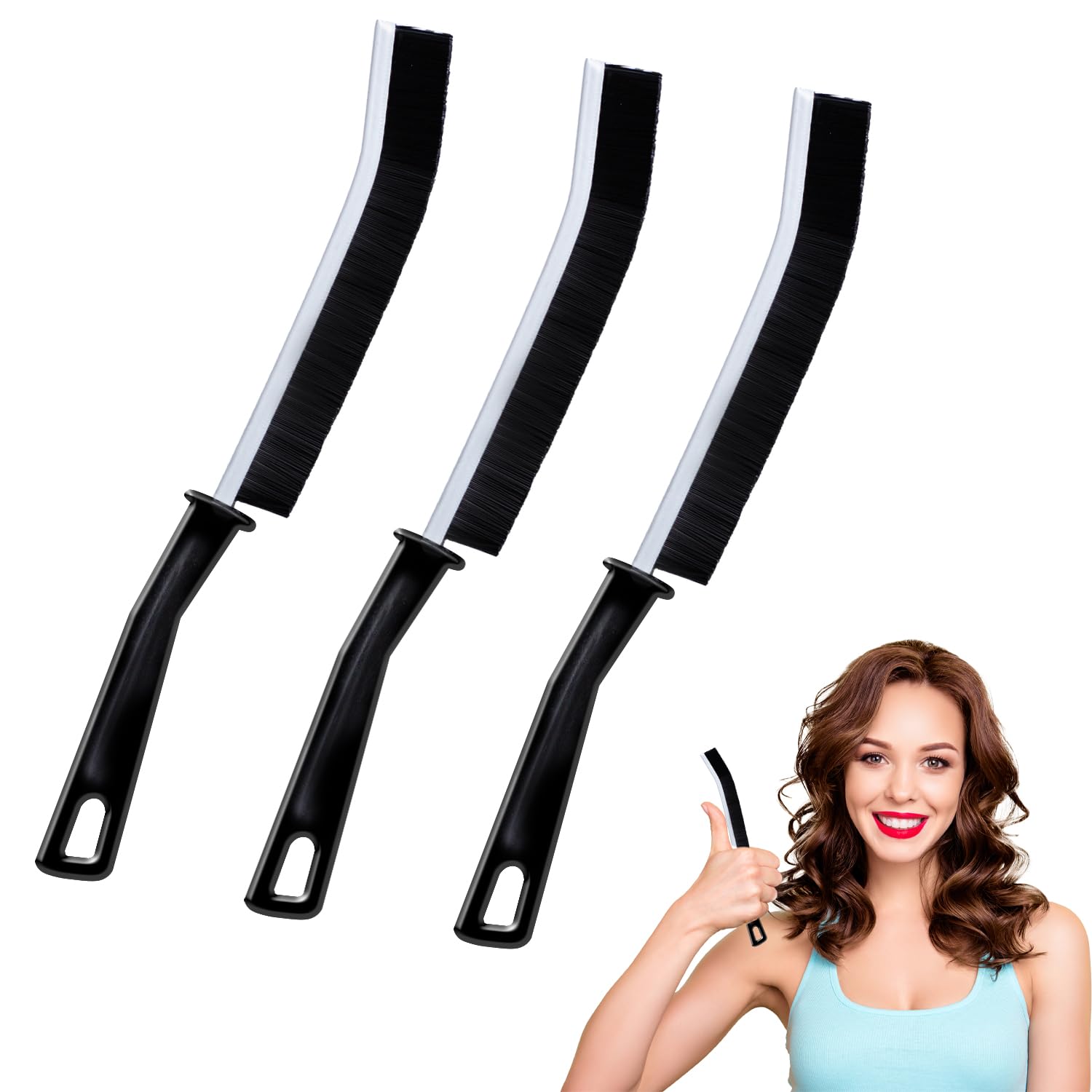 3-Piece Crevice Cleaning Brush Set - Heavy Duty Scrub Brushes with Hard Bristles for Deep Cleaning Bathroom Tiles, Toilets, Kitchen & Window Grooves - Perfect for Home, Apartment and RV Cleaning Tasks
