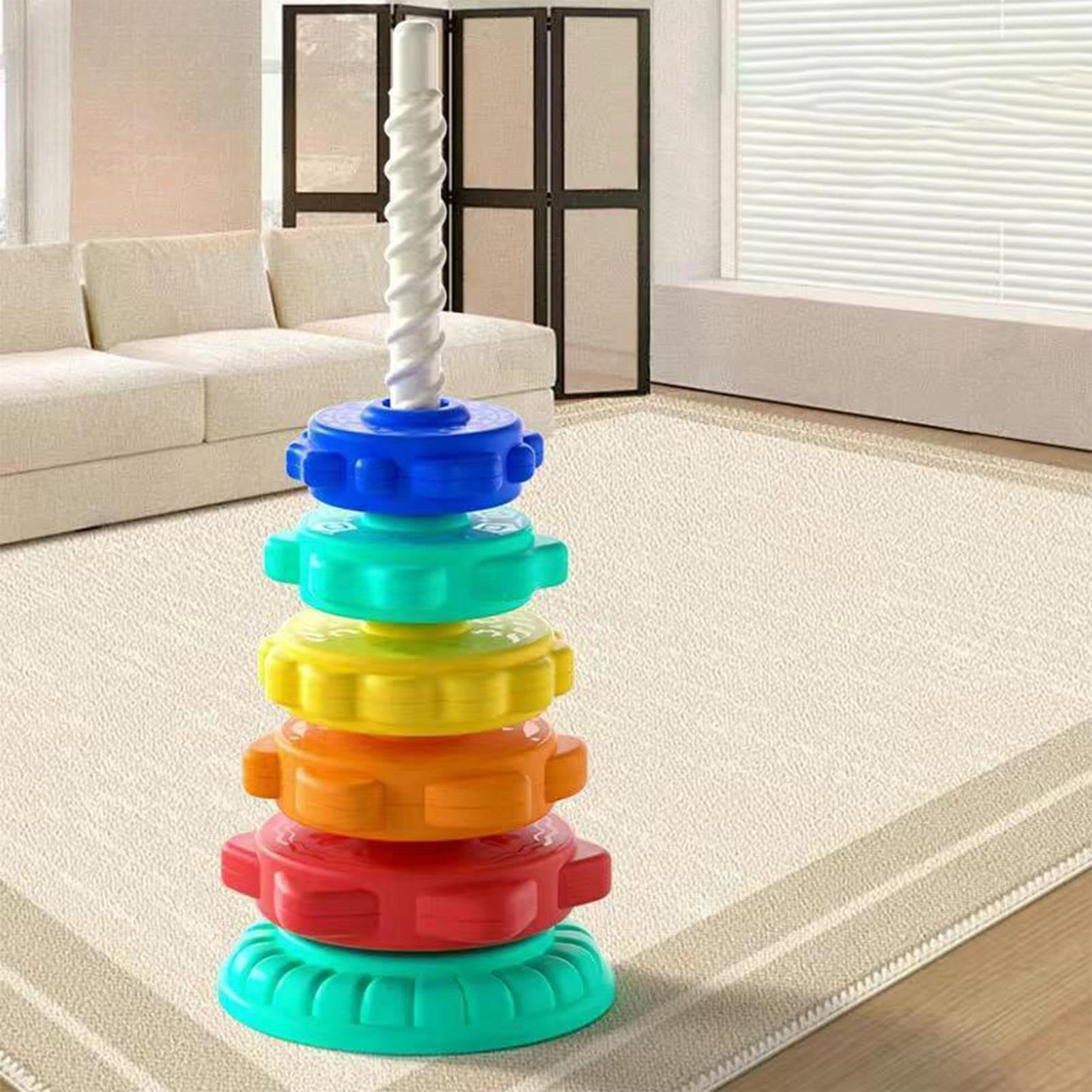 Rainbow Stacking Rings - Educational Spin Stacker Toy for Toddlers 1-3 | Sensory Learning & Motor Skills Development | Perfect for Playtime, Daycare & Early Childhood Education