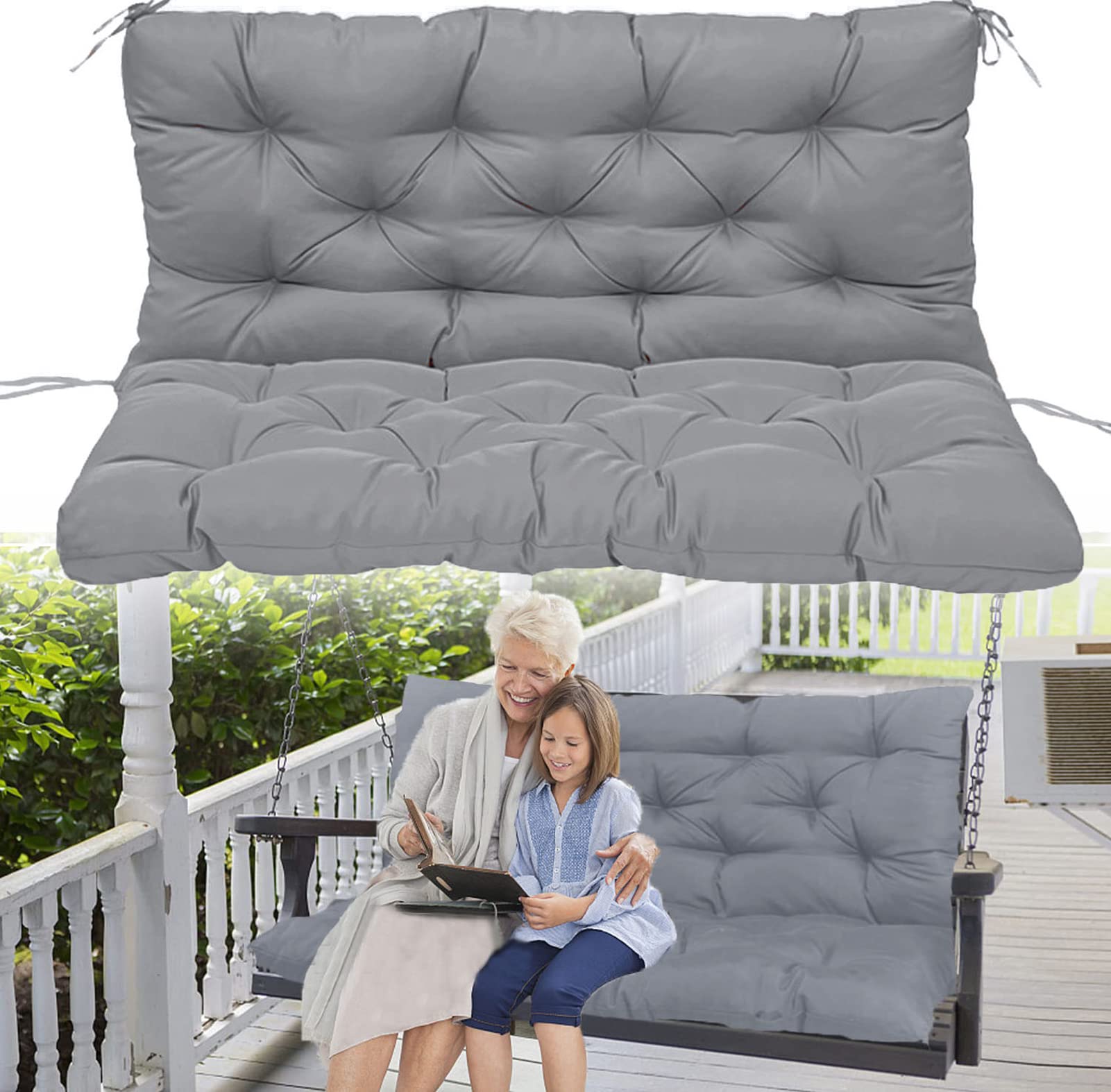 Waterproof Outdoor Swing Replacement Cushions with Backrest - 40x40 Inch Light Grey Patio Cushions for 2-3 Seater Bench, Garden Furniture & Porch Swings - Perfect for Backyard, Deck, and Poolside Relaxation
