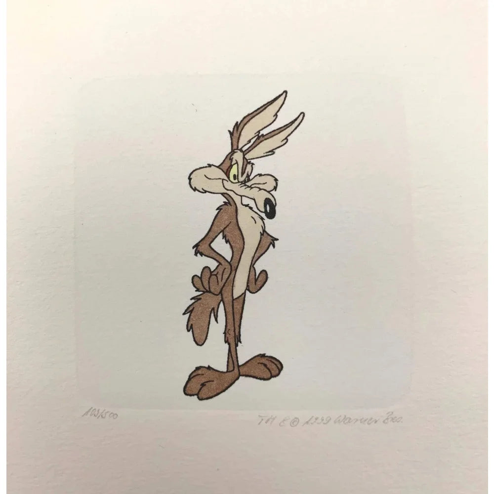 Hand-Painted Coyote Etching Artwork by Sowa & Reiser - Limited Edition #D/500 Looney Tunes Collectible - Perfect for Cartoon Lovers' Home Decor & Office Display
