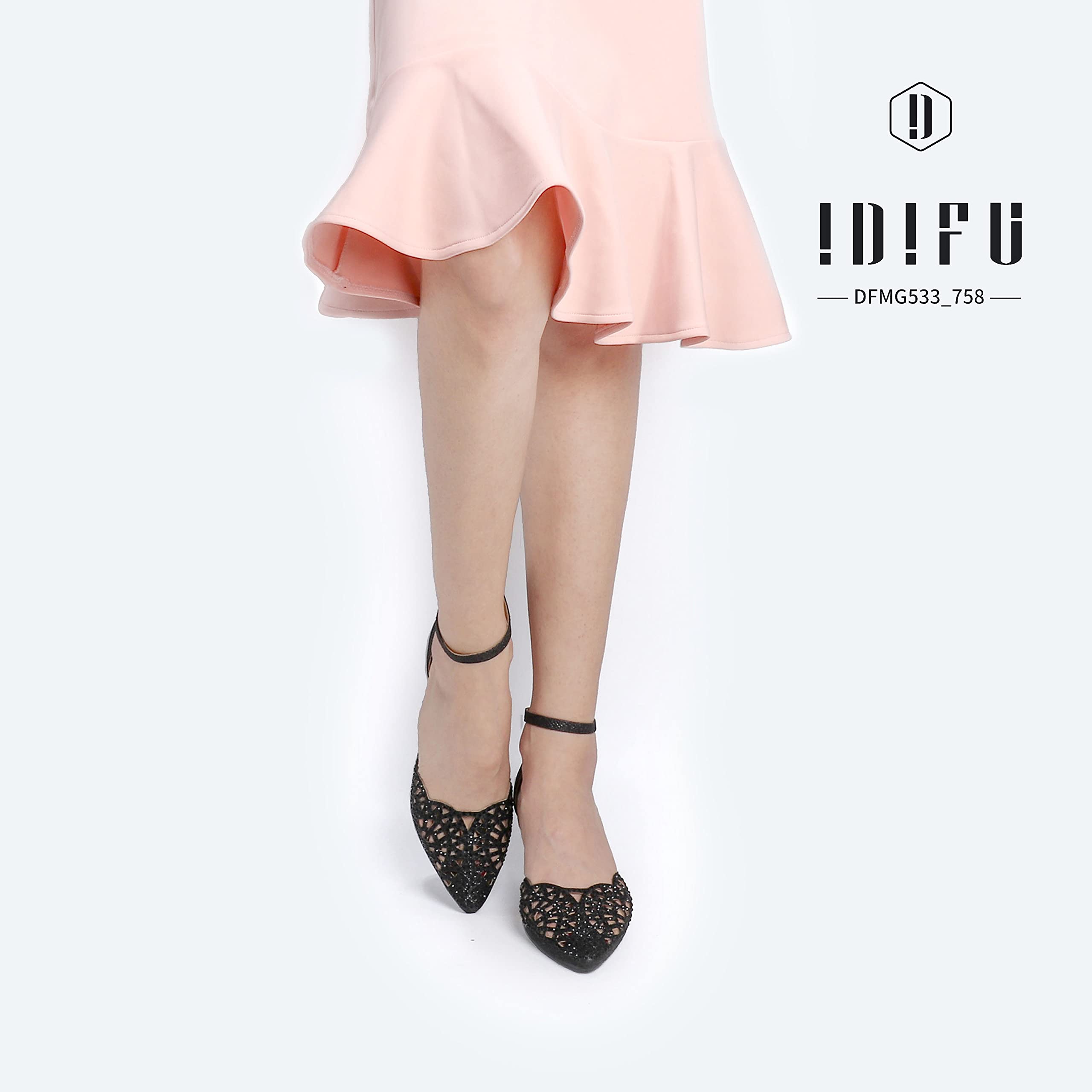 IDIFU Women's Rhinestone Sequins Kitten Heel Wedding Pumps - Elegant Low Heel Bridal Shoes for Bride, Evening Party & Special Occasions