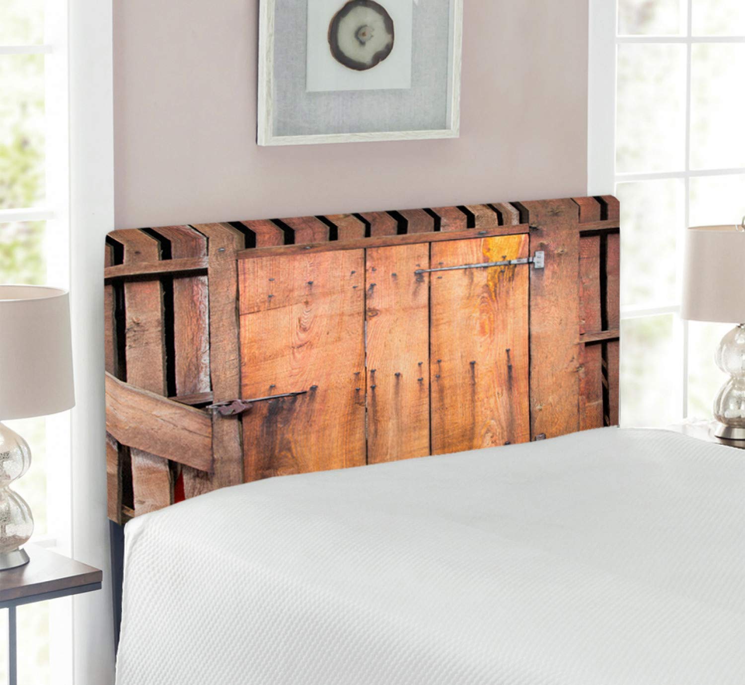 Ambesonne Rustic Upholstered Headboard - Twin Size Chocolate Brown Barn Door Design with Memory Foam | Vintage Bohemian Bedroom Decor for Farmhouse, Cottage & Loft Style Homes