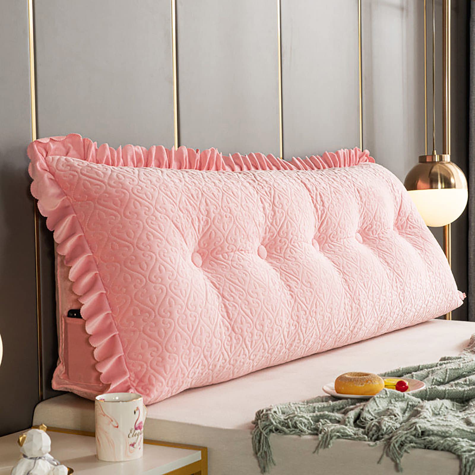 **Large Velvet Bed Wedge Pillow for Headboard - Triangular Backrest Support Pillow for Reading, Lounging & Daybeds - Comfortable Positioning Cushion for Back and Neck Support**    *(Perfect for Reading in Bed, Watching TV, or Relaxing on a Daybed - Adds Style & Comfort to Any Bedroom!)*
