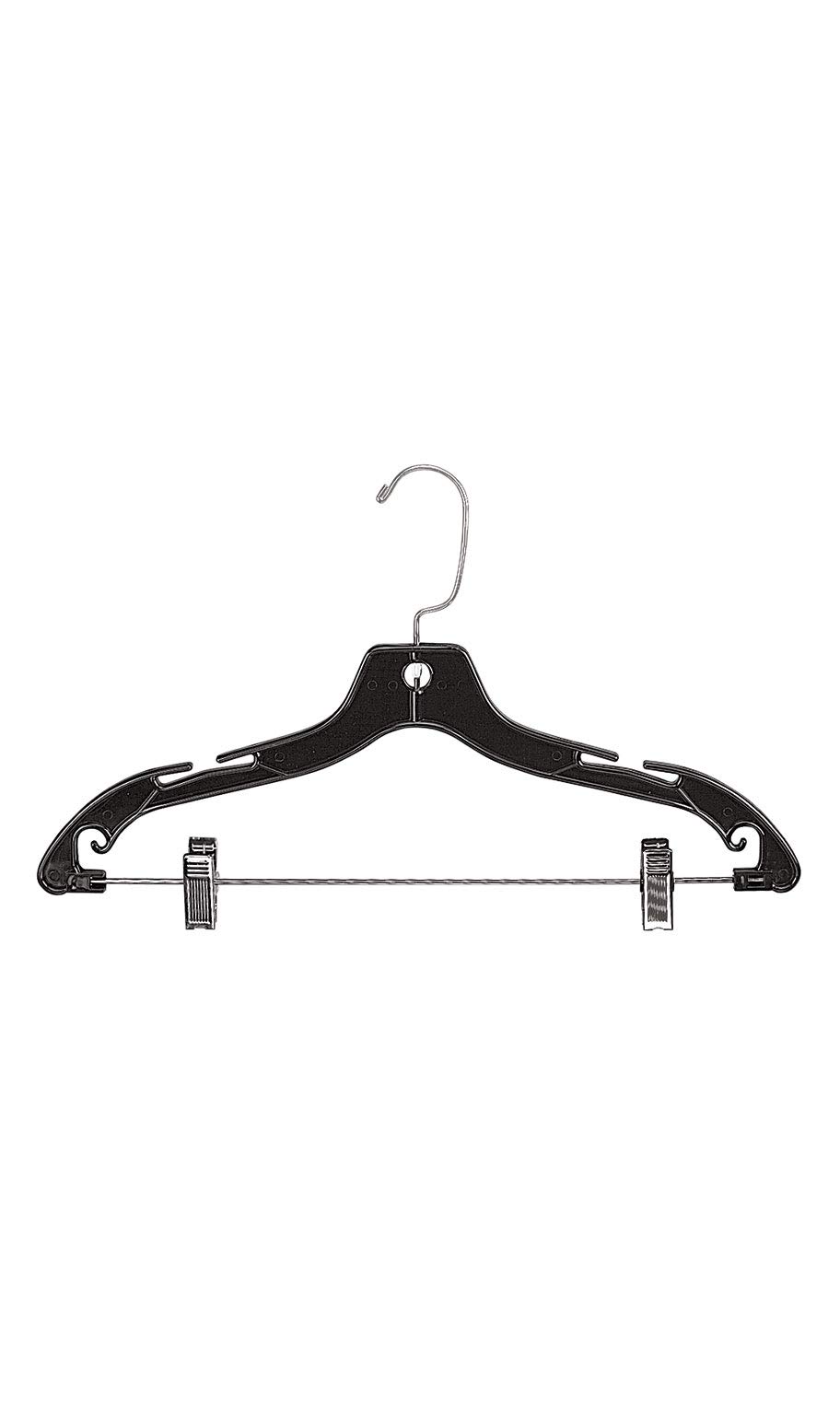 SSWBasics 17-Inch Heavy Duty Plastic Suit Hangers with Padded Clips - Pack of 100 Black Garment Hangers for Pants, Skirts & Dresses - Perfect for Closet Organization, Retail Stores & Dry Cleaning Businesses