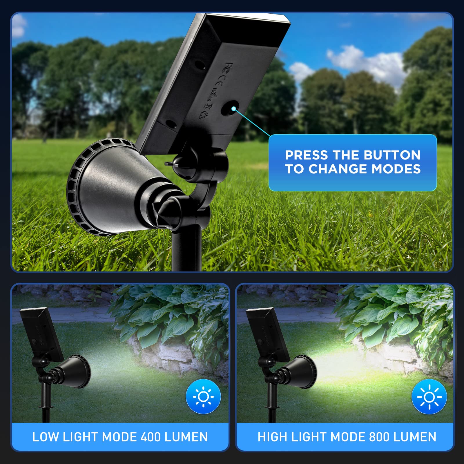 800 Lumen Solar Spot Lights Outdoor Waterproof - Solar Landscape Pathway Lights for Trees, Gardens, and Driveways - Solar Flood Lights for Yard, Patio, and Backyard Security Lighting