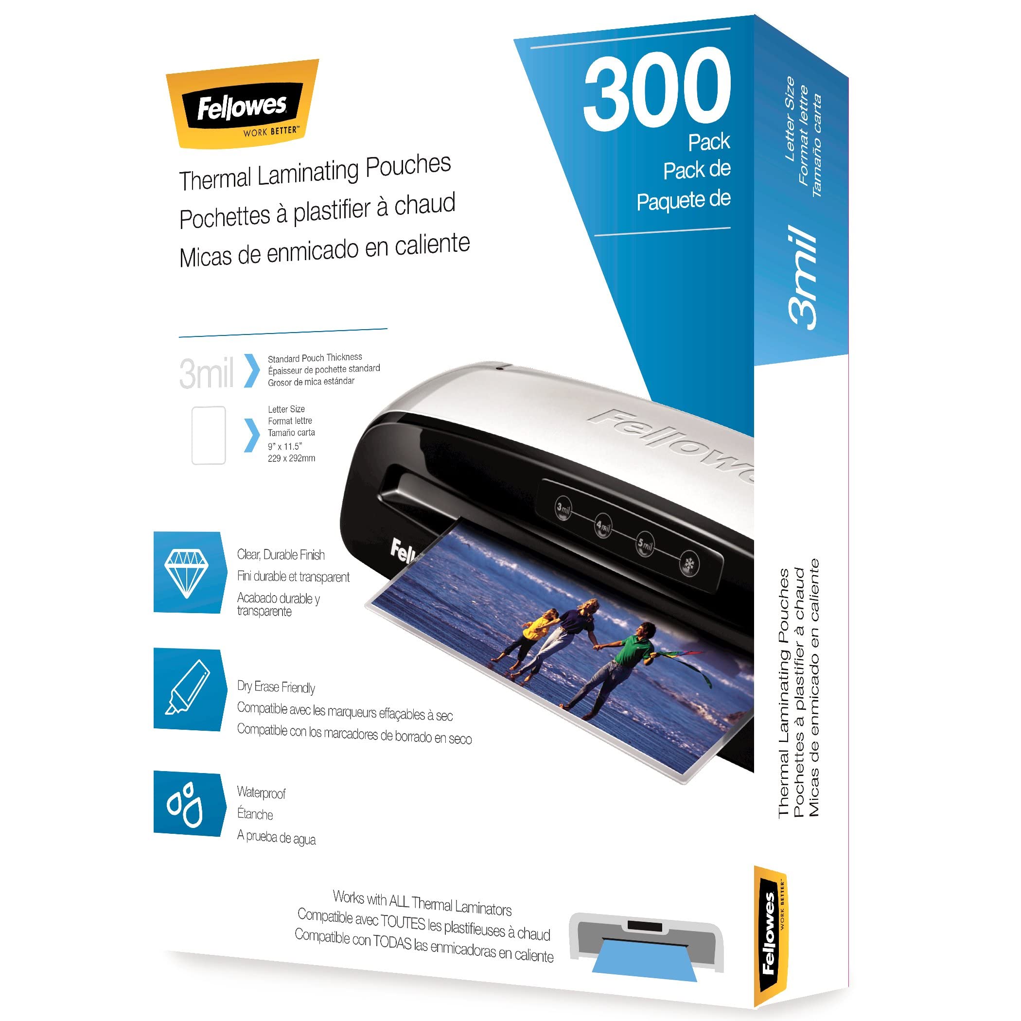 Fellow Saturn 3i 95 Thermal Laminator Machine with 300 Letter Size Laminating Pouches - Perfect for Home, Office & School Documents, Photos & ID Protection