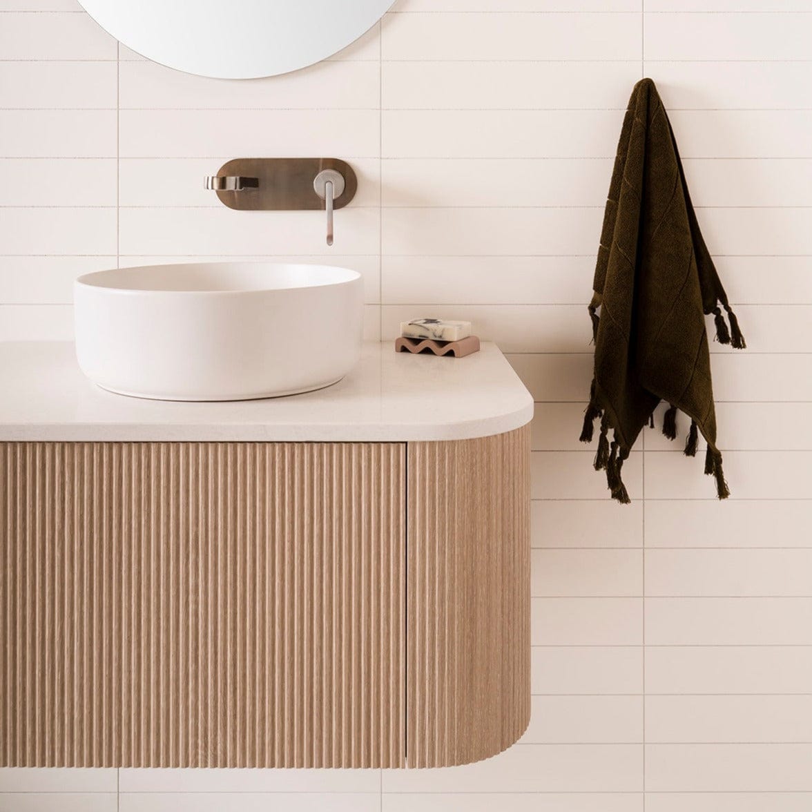 Waverley Vanity 900 Wall Mounted Bathroom Sink Cabinet in Coastal Oak Finish - Perfect for Coastal, Farmhouse & Modern Bathroom Decor