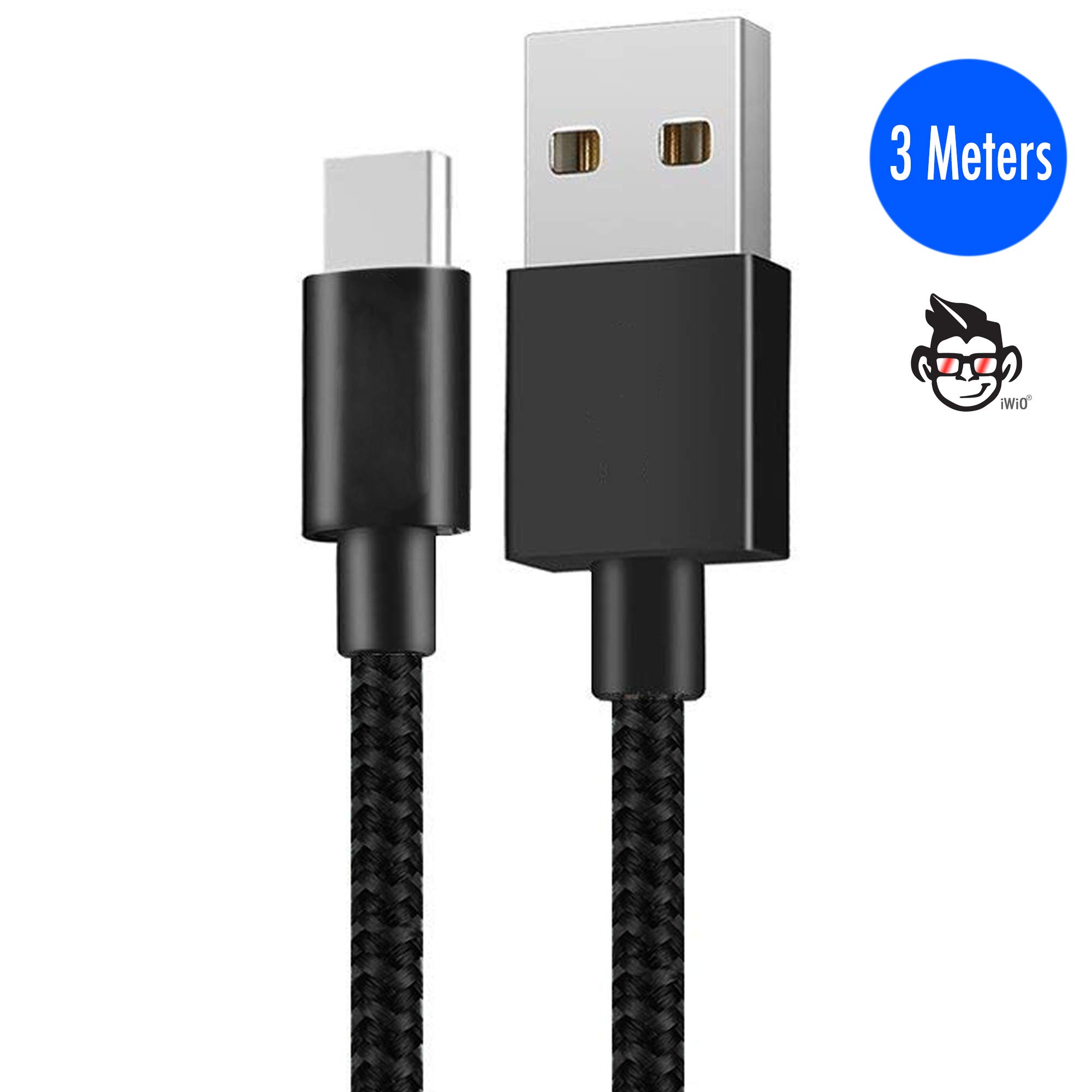 Samsung Fast Charger Adapter with Type-C Cable & 3m Braided Type-C Cable - Compatible with Galaxy S8/S8+/S9/S9+/A5/A7 (2017) - Fast Charging for Home, Office & Travel - Black (No Retail Packaging)